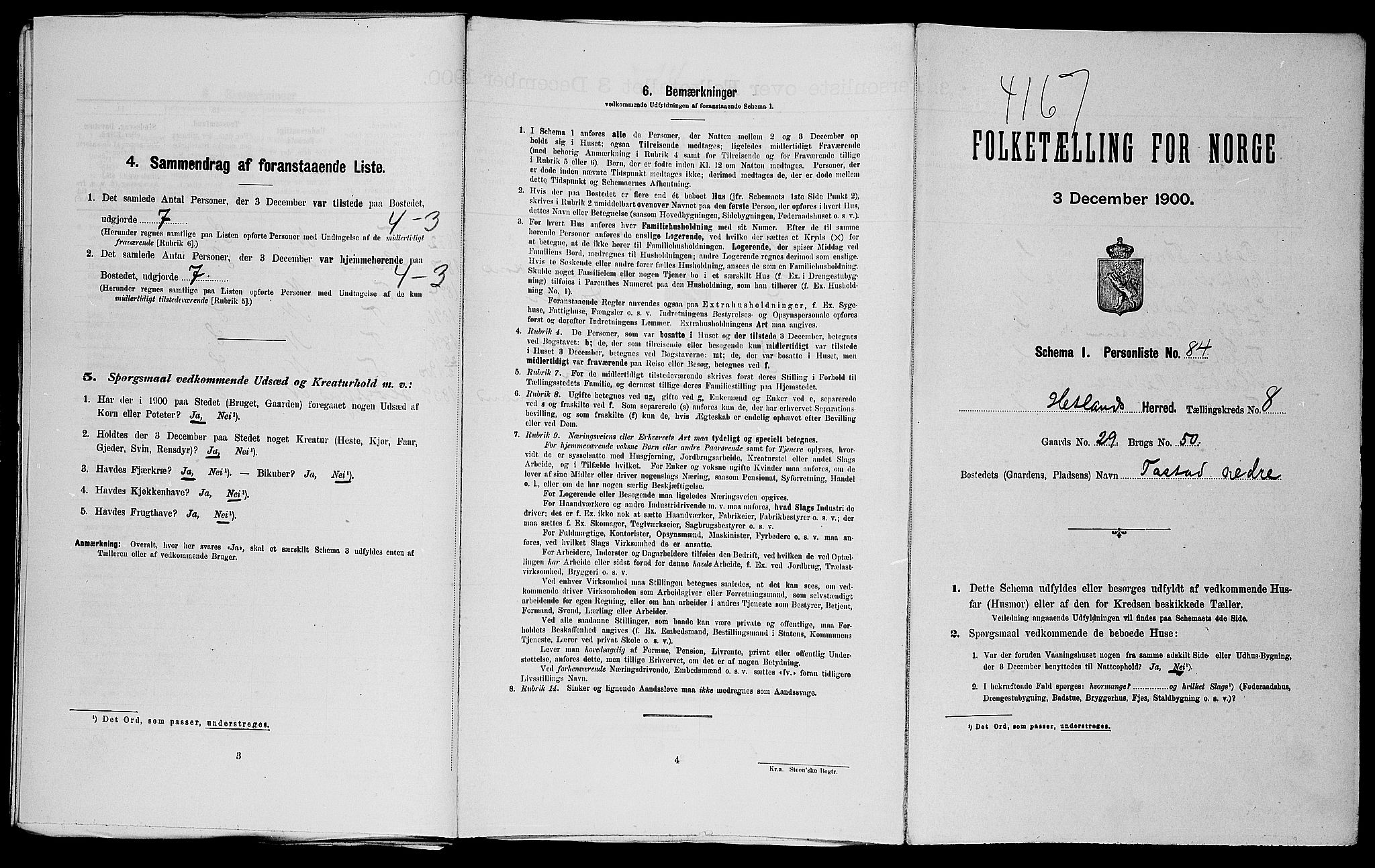 SAST, Folketelling 1900 for 1126 Hetland herred, 1900, s. 1257