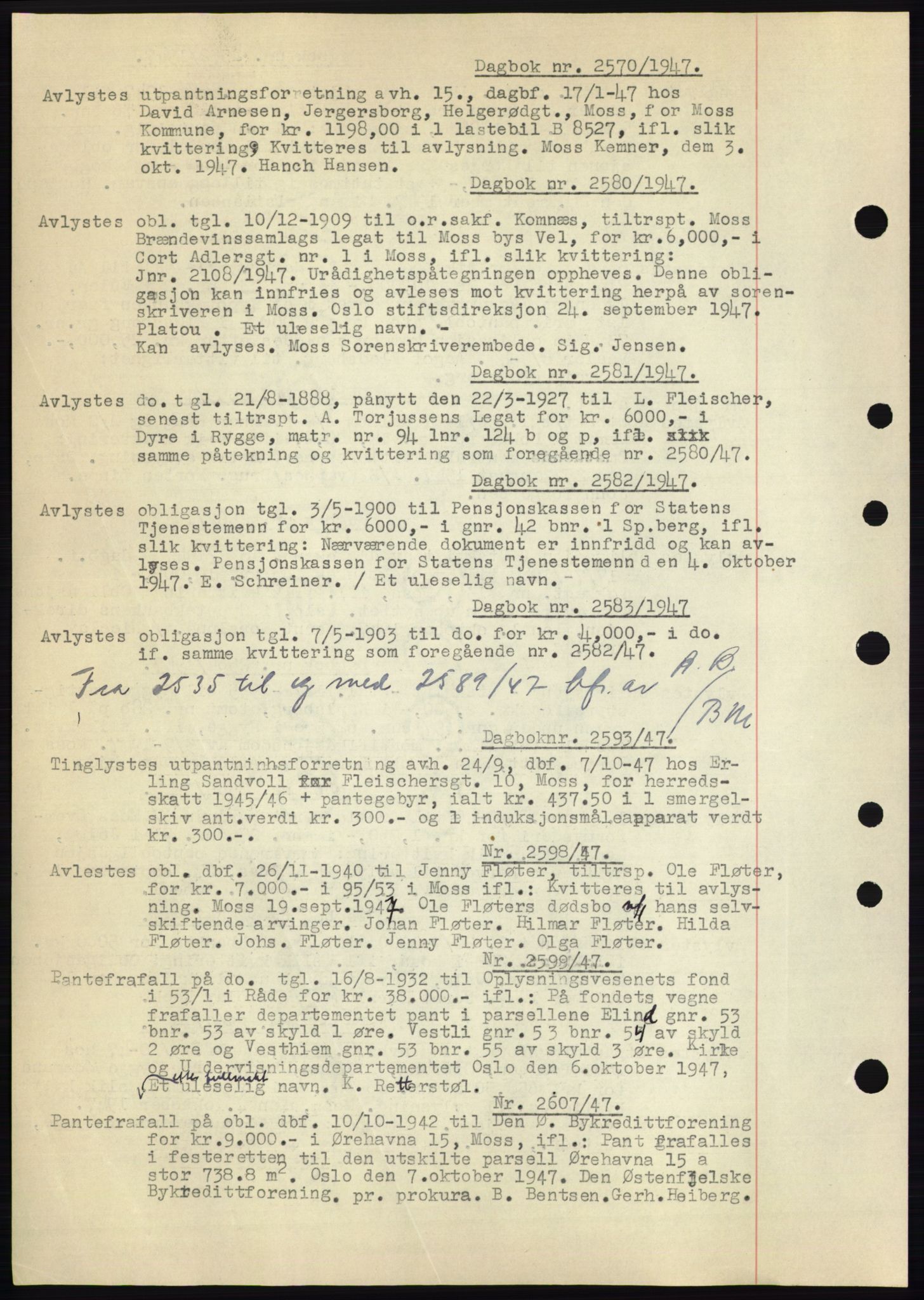 Moss sorenskriveri, SAO/A-10168: Pantebok nr. C10, 1938-1950, Dagboknr: 2570/1947