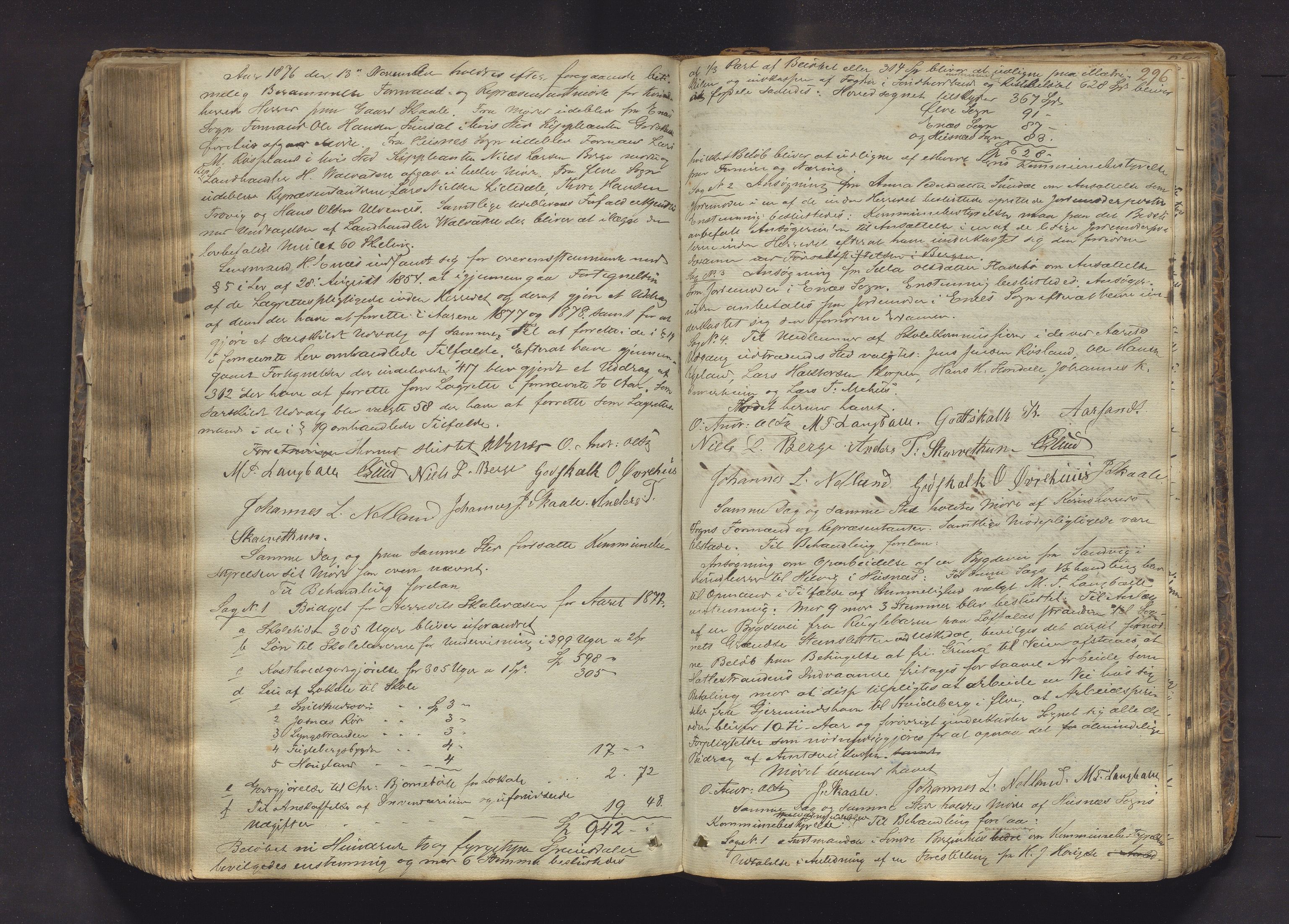 Kvinnherad kommune. Formannskapet, IKAH/1224-021/A/Aa/L0001: Møtebok for formannskap og heradstyre i Kvinnherad prestegjeld og styre i soknekommunane Kvinnherad, Ølve, Husnes og Ænes, 1838-1884, s. 296