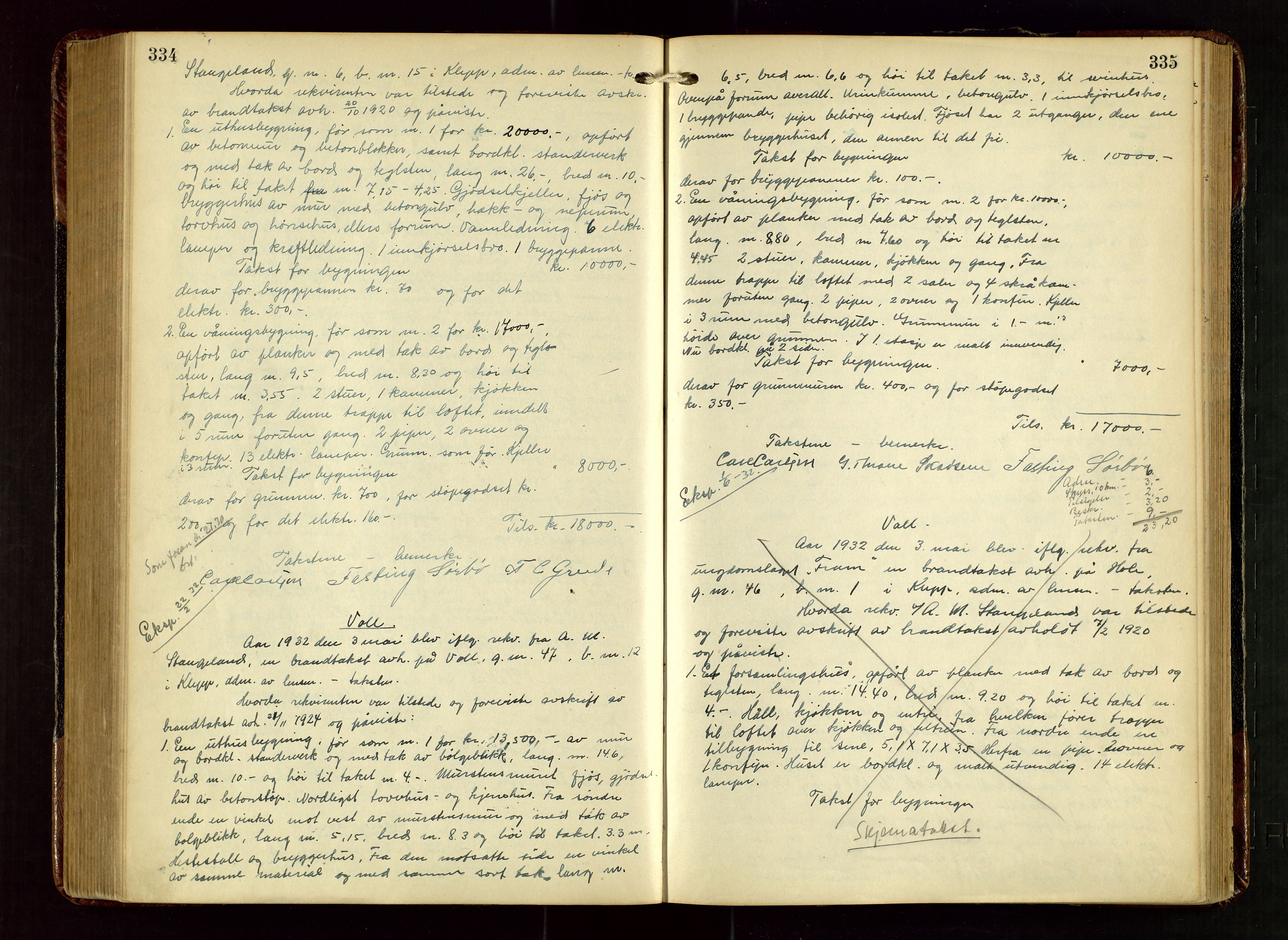 Klepp lensmannskontor, AV/SAST-A-100163/Gob/L0003: "Brandtakstprotokol", 1919-1939, s. 334-335