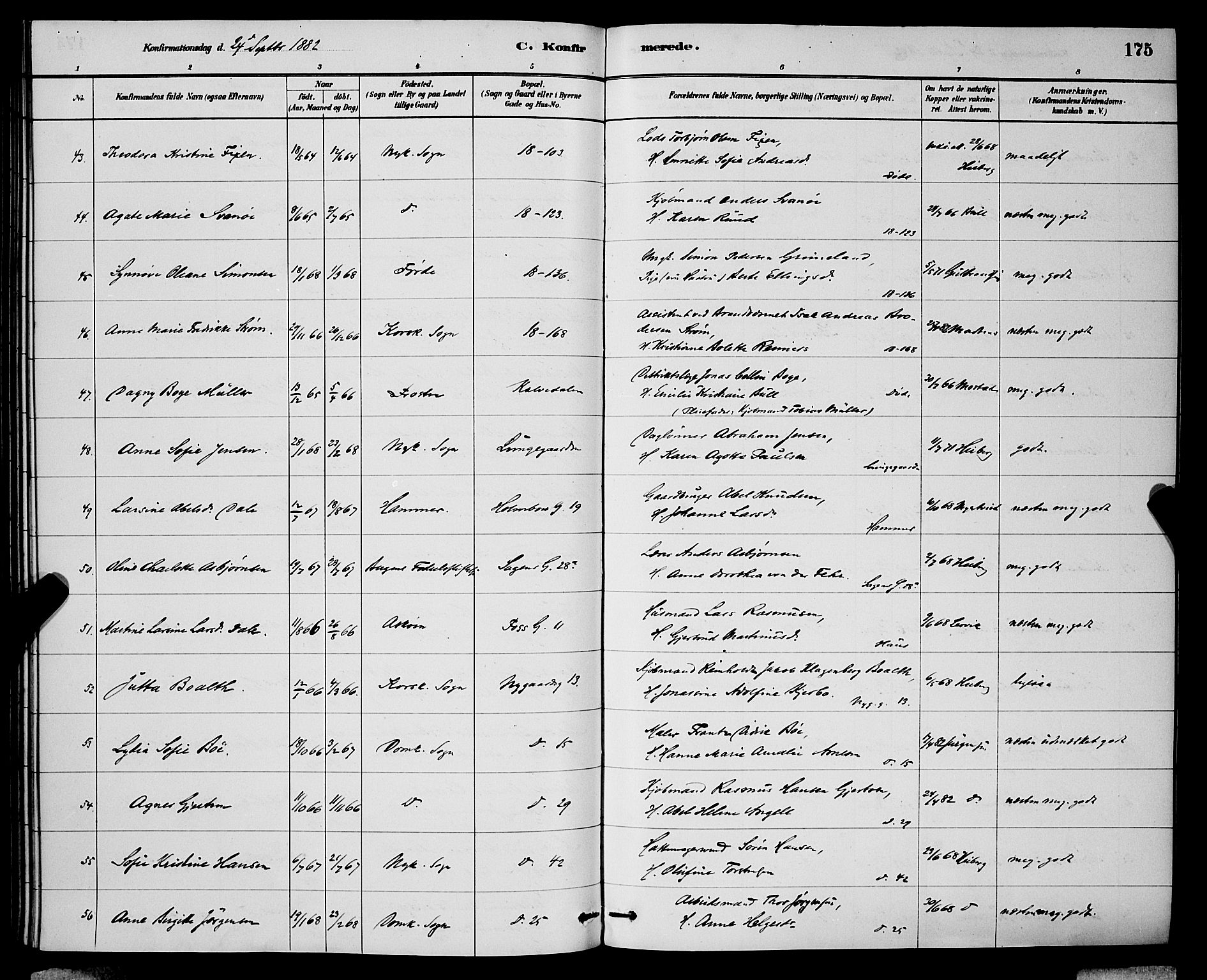 Domkirken sokneprestembete, AV/SAB-A-74801/H/Hab/L0024: Klokkerbok nr. C 4, 1880-1899, s. 175
