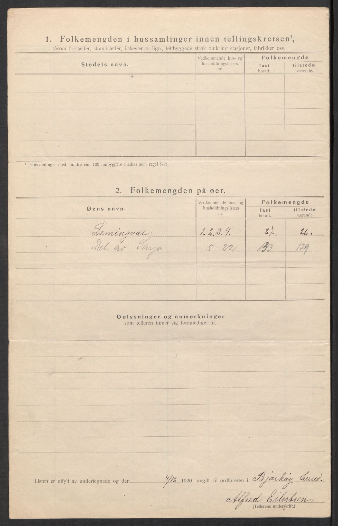 SATØ, Folketelling 1920 for 1915 Bjarkøy herred, 1920, s. 9