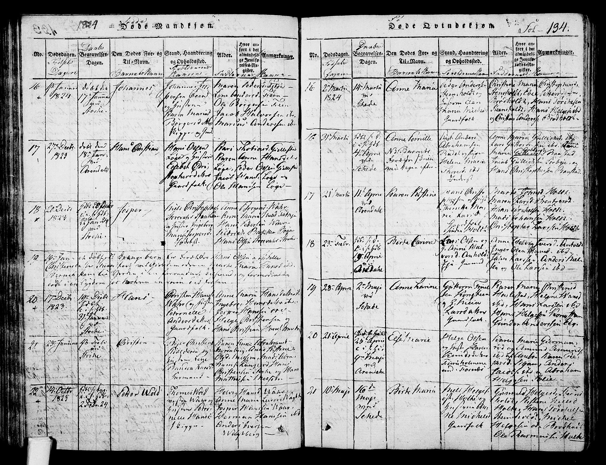 Stokke kirkebøker, AV/SAKO-A-320/F/Fa/L0005: Ministerialbok nr. I 5, 1815-1826, s. 134
