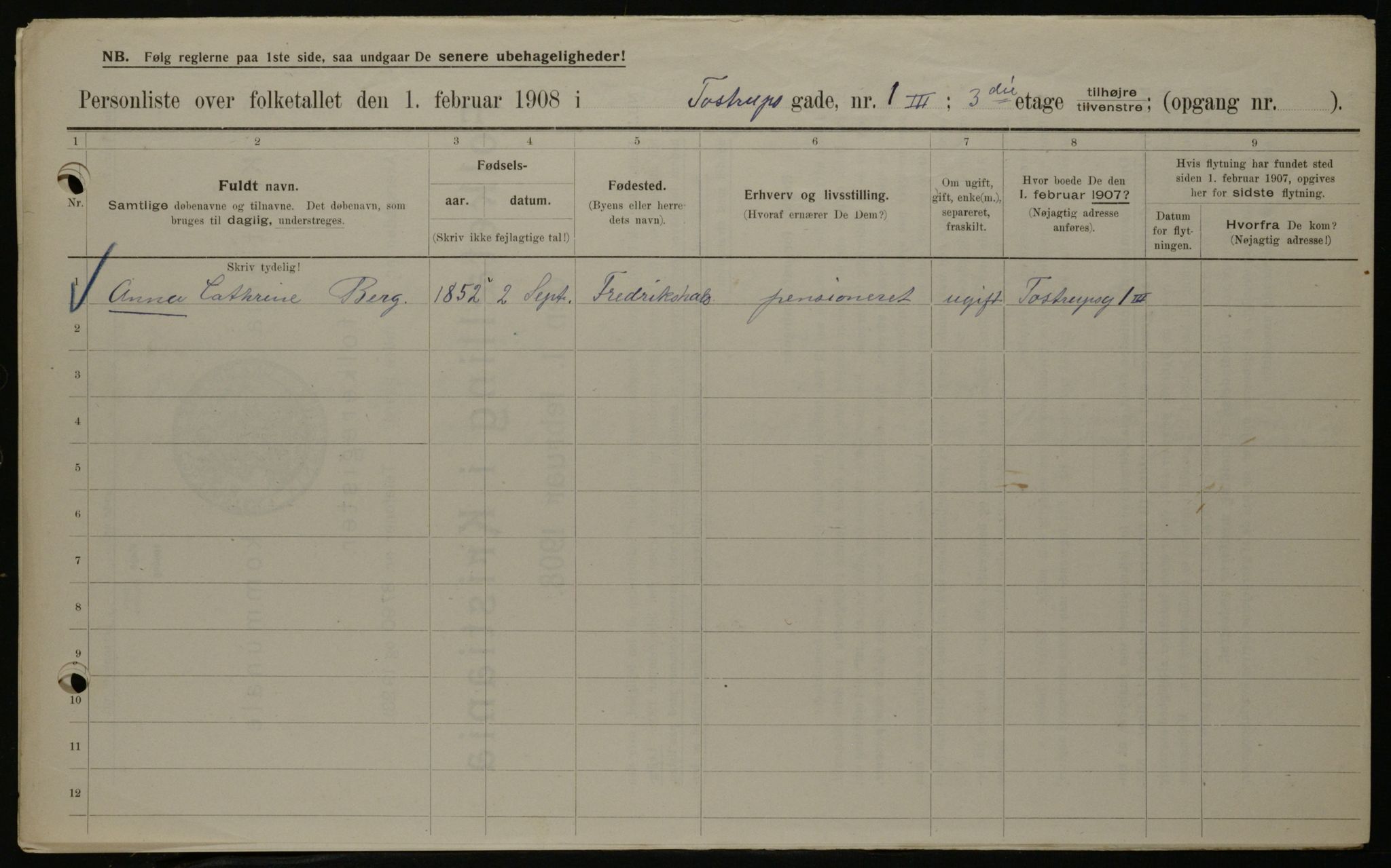 OBA, Kommunal folketelling 1.2.1908 for Kristiania kjøpstad, 1908, s. 103645