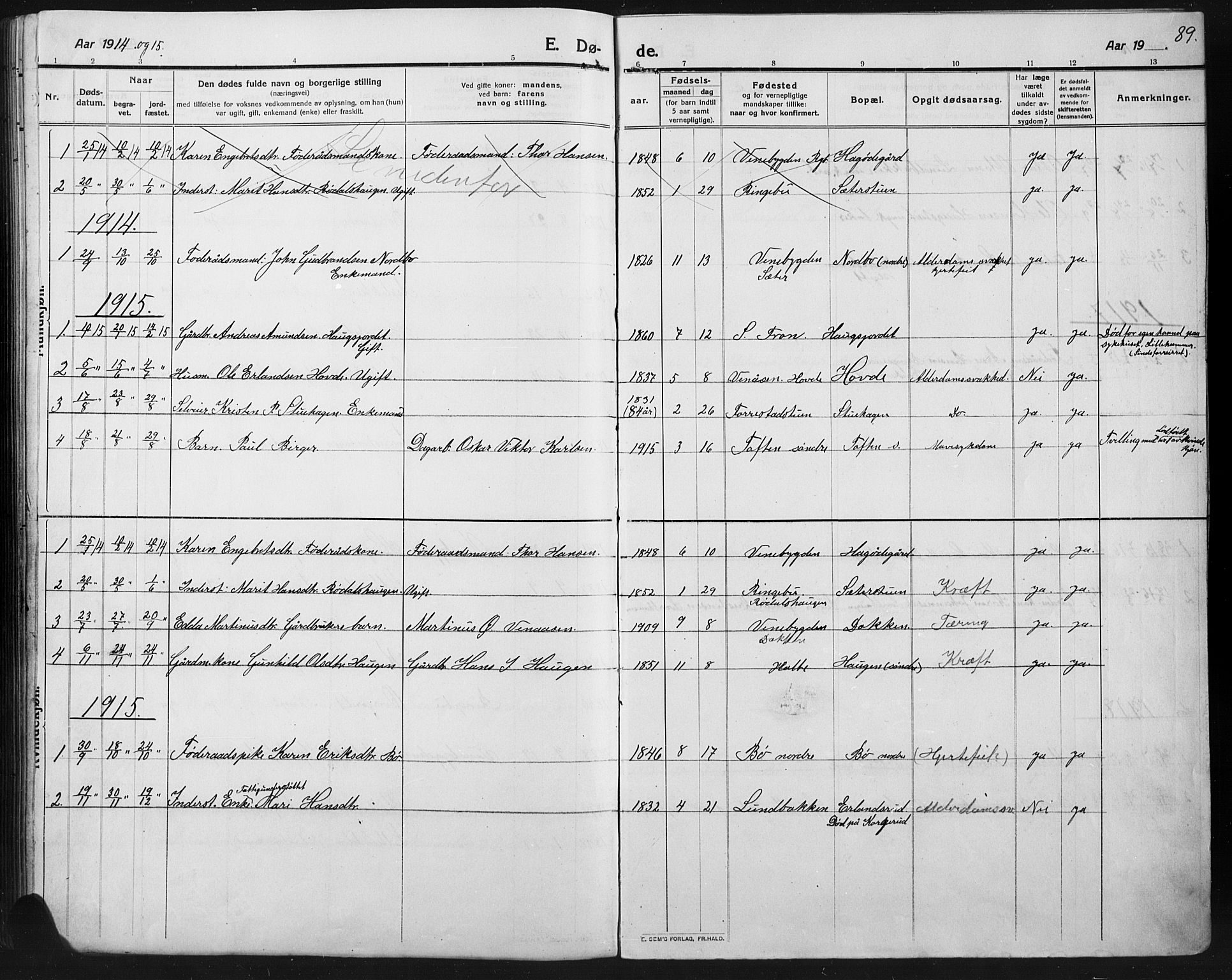 Ringebu prestekontor, AV/SAH-PREST-082/H/Ha/Hab/L0008: Klokkerbok nr. 8, 1890-1922, s. 89