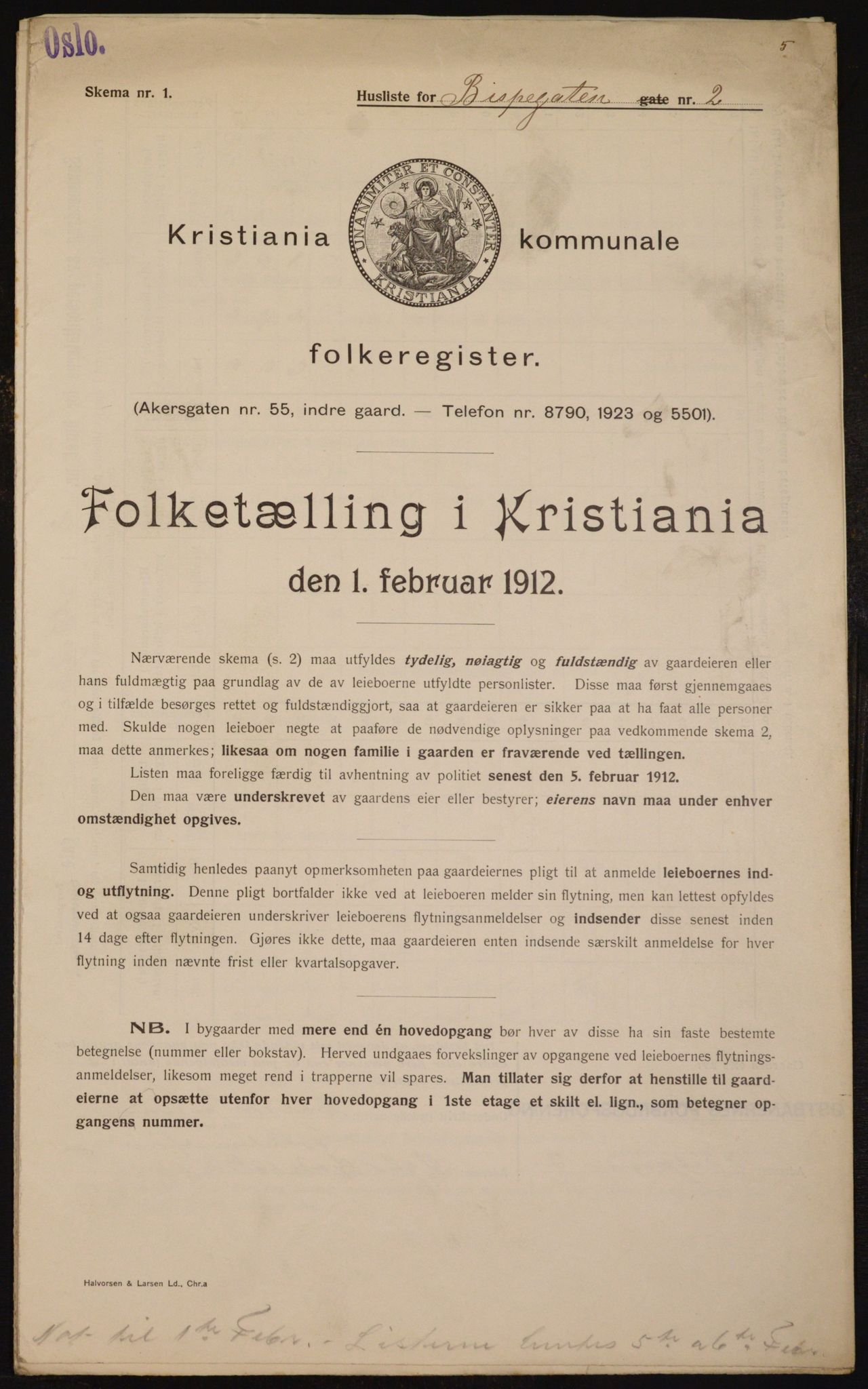 OBA, Kommunal folketelling 1.2.1912 for Kristiania, 1912, s. 5207