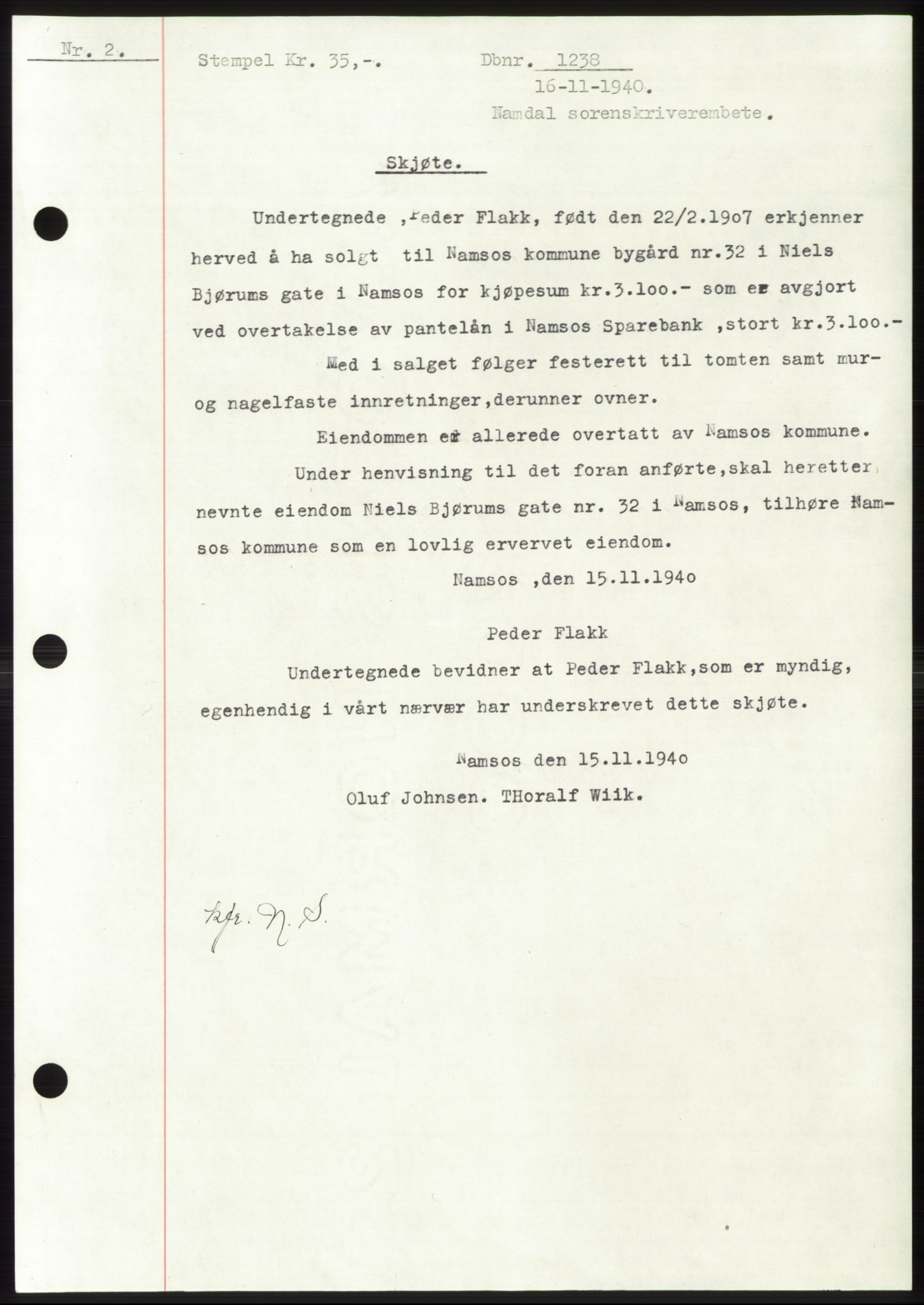 Namdal sorenskriveri, SAT/A-4133/1/2/2C: Pantebok nr. -, 1940-1941, Tingl.dato: 16.11.1940