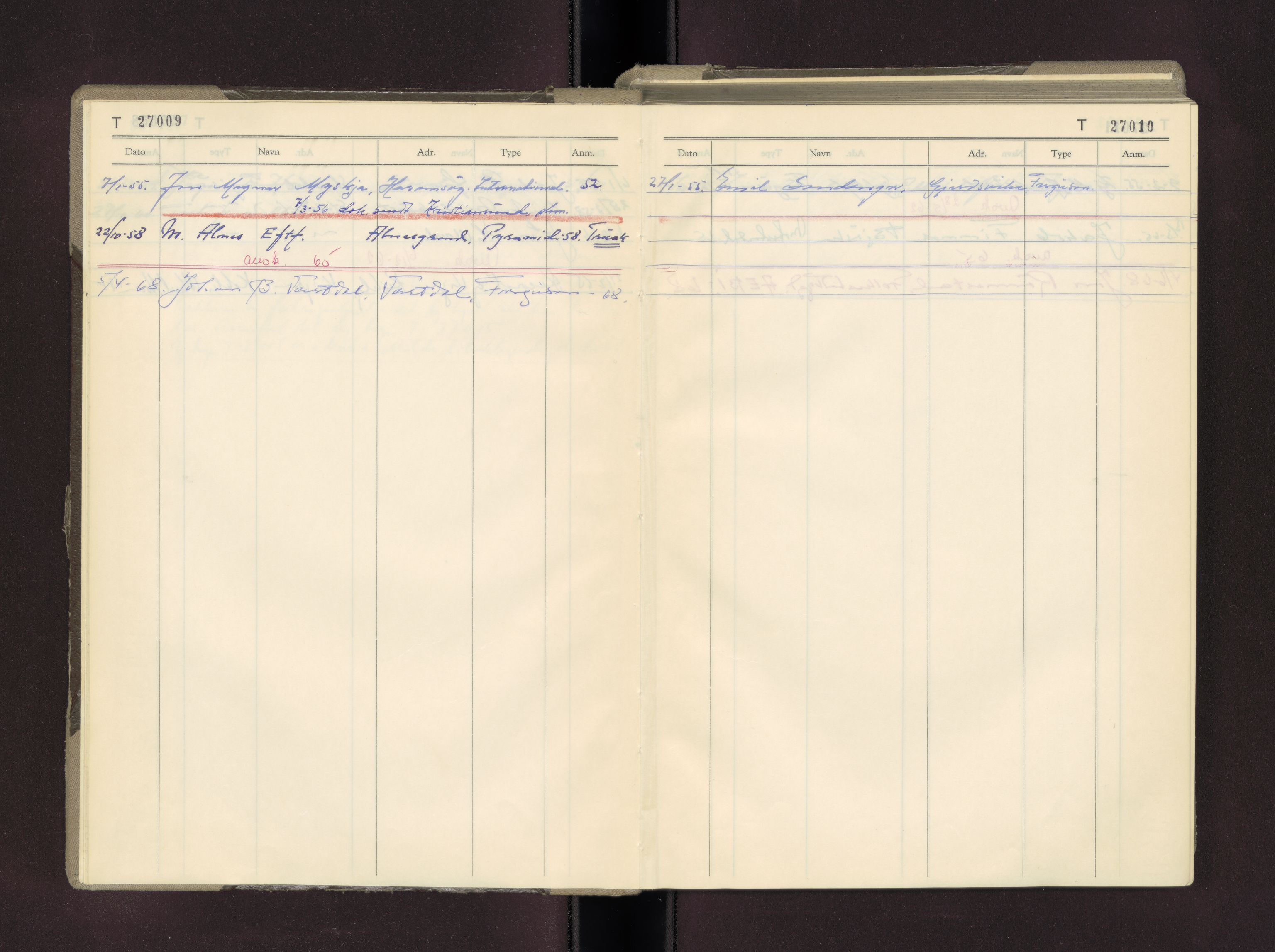 Møre og Romsdal vegkontor - Ålesund trafikkstasjon, AV/SAT-A-4099/F/Fc/L0027: Bilregister; T 27000 - T 27499, 1950-1970