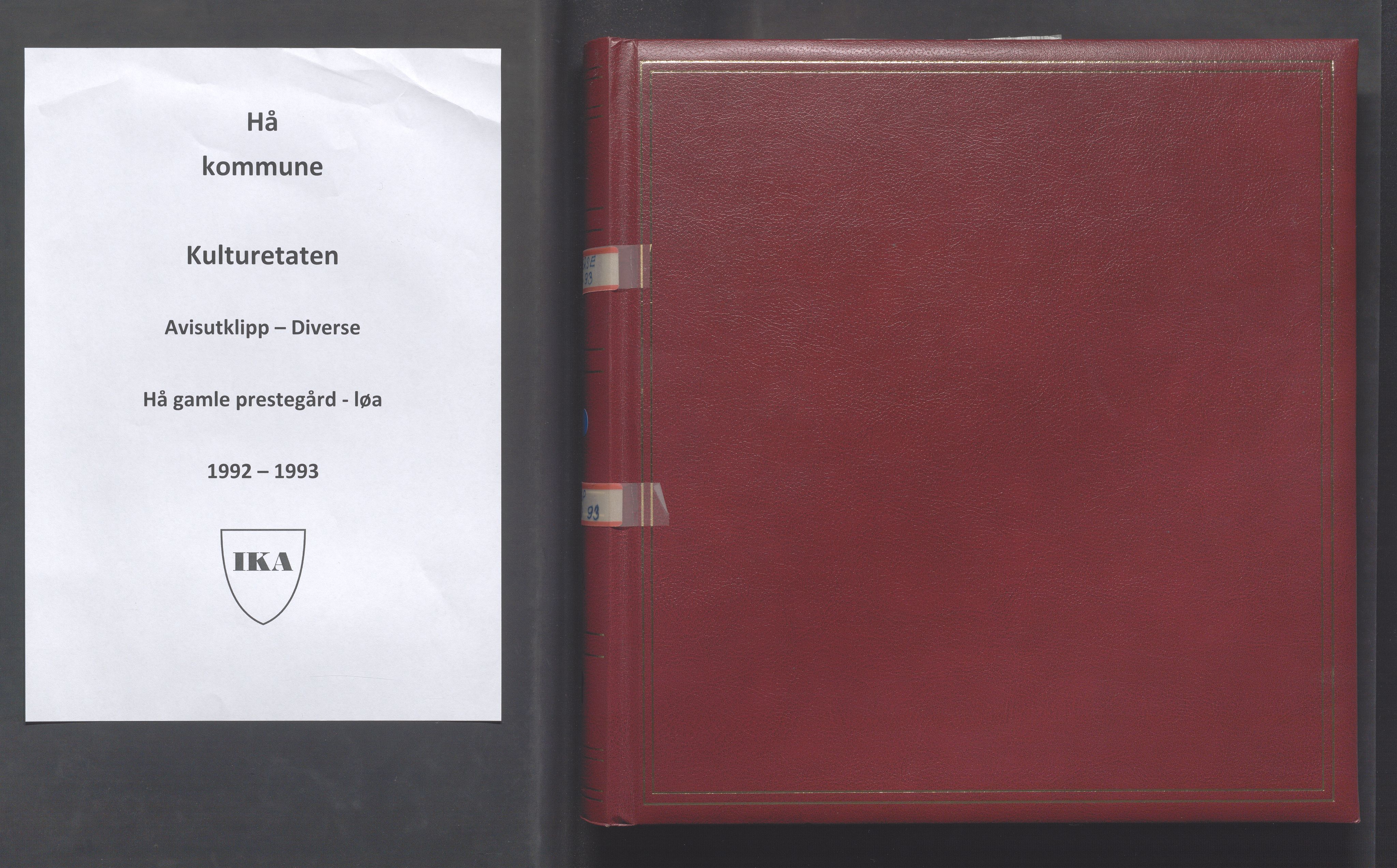 Hå kommune - Kulturetaten, IKAR/A-304/Ub/Ubc/L0006: Avisutklipp - Diverse og Hå gamle prestegard Løa, 1992-1993