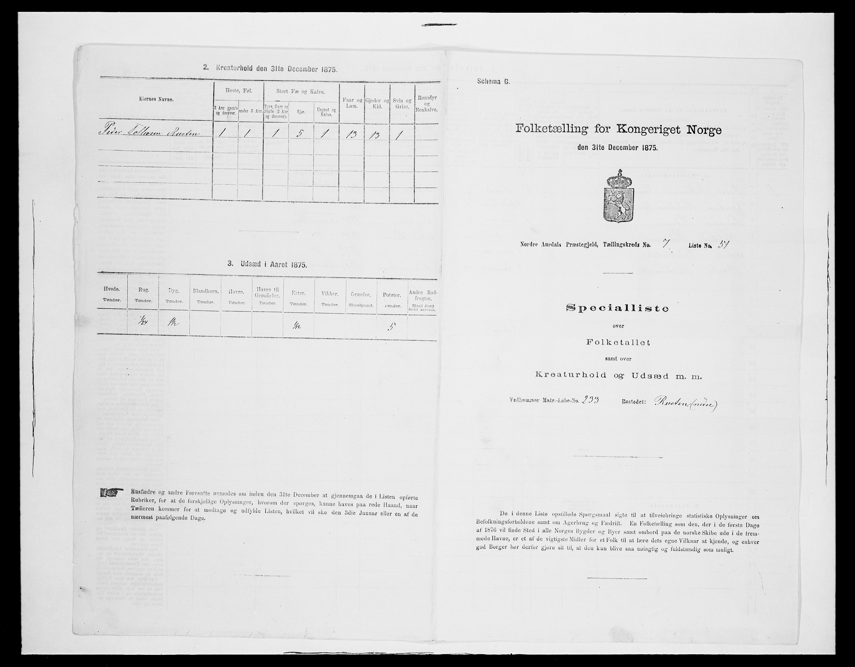 SAH, Folketelling 1875 for 0542P Nord-Aurdal prestegjeld, 1875, s. 1222