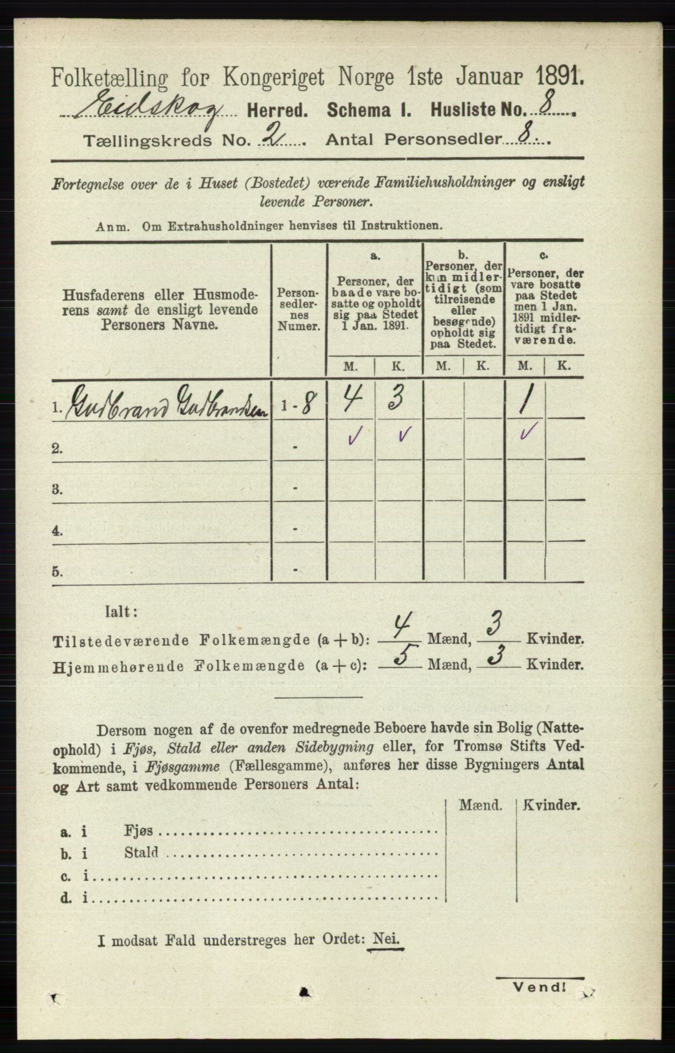 RA, Folketelling 1891 for 0420 Eidskog herred, 1891, s. 437