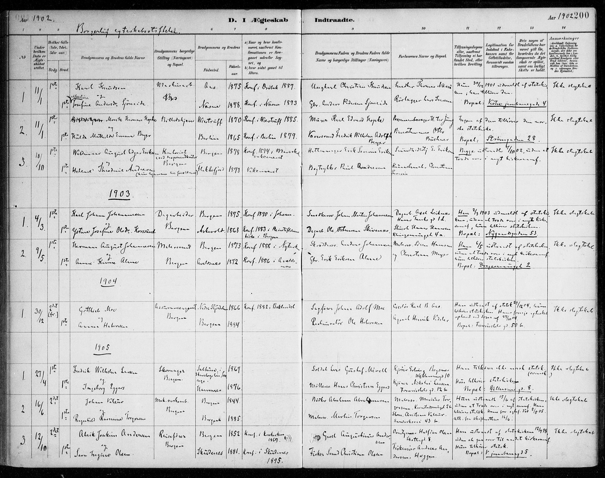 Johanneskirken sokneprestembete, AV/SAB-A-76001/H/Haa/L0012: Ministerialbok nr. D 1, 1885-1912, s. 200