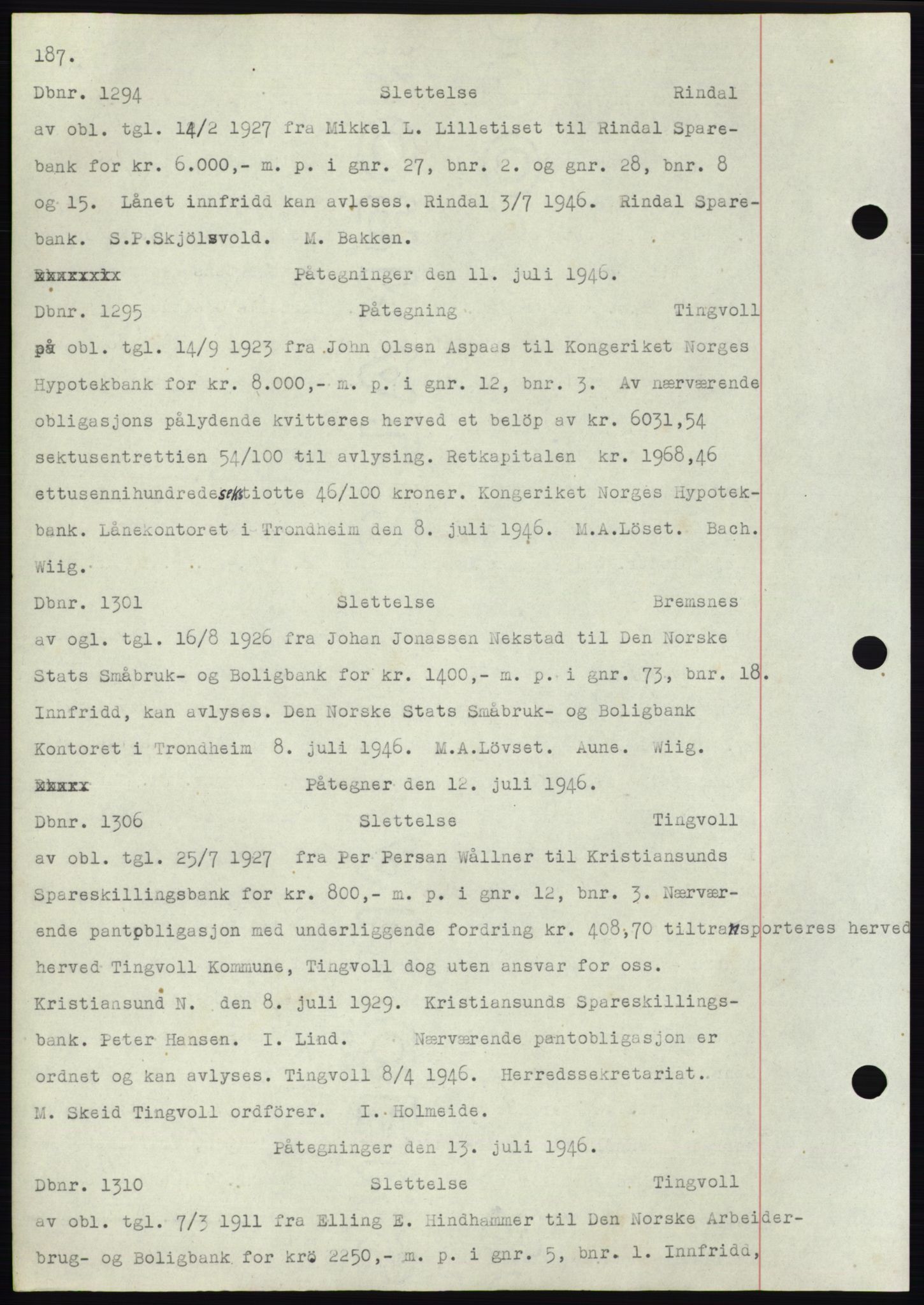 Nordmøre sorenskriveri, SAT/A-4132/1/2/2Ca: Pantebok nr. C82b, 1946-1951, Dagboknr: 1294/1946