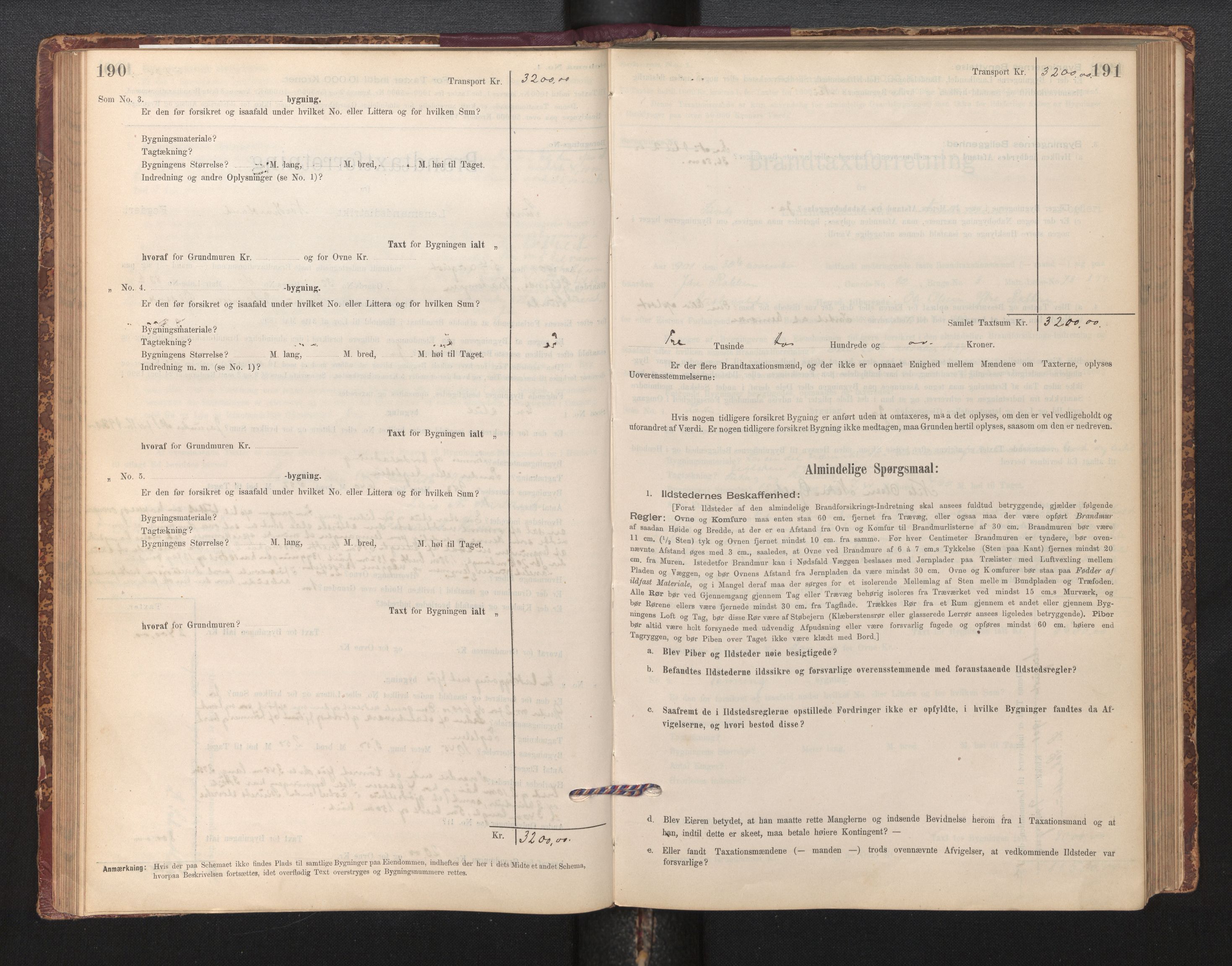 Lensmannen i Sund og Austevoll, AV/SAB-A-35201/0012/L0003: Branntakstprotokoll, skjematakst, 1894-1917, s. 190-191