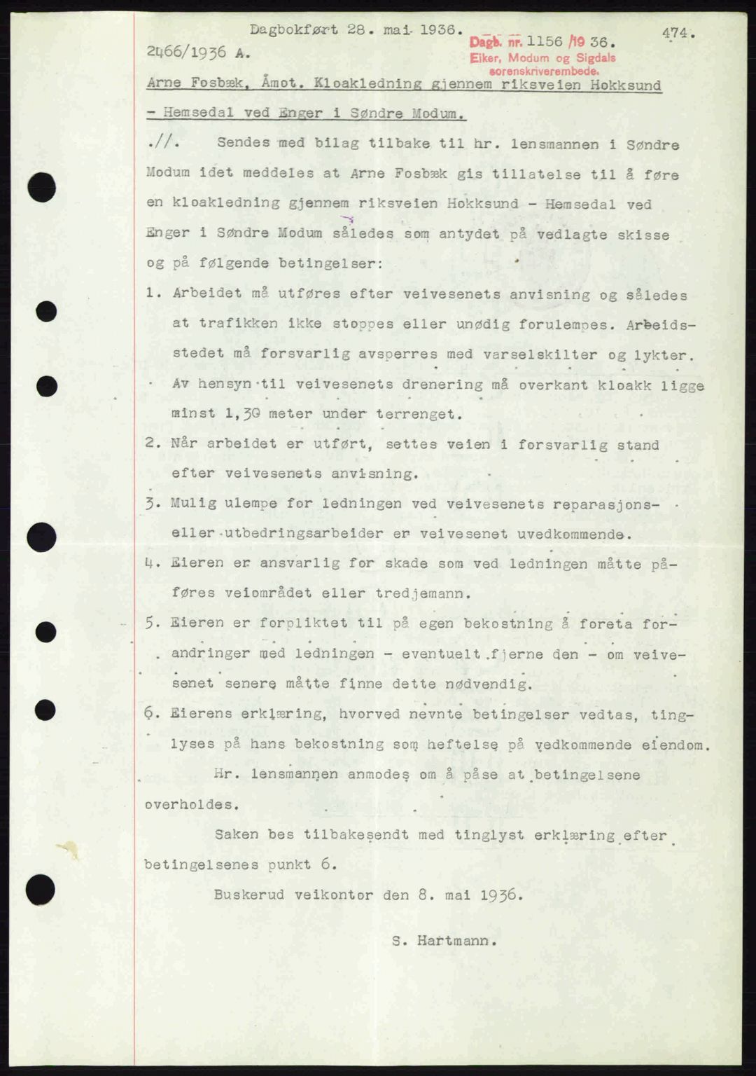 Eiker, Modum og Sigdal sorenskriveri, SAKO/A-123/G/Ga/Gab/L0032: Pantebok nr. A2, 1936-1936, Dagboknr: 1156/1936