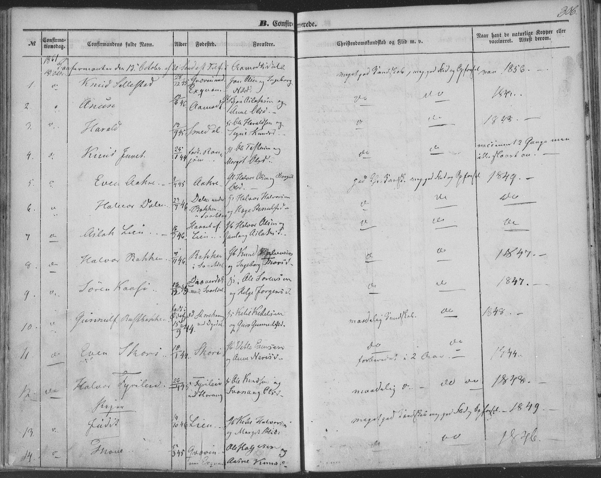 Seljord kirkebøker, AV/SAKO-A-20/F/Fa/L012b: Ministerialbok nr. I 12B, 1850-1865, s. 306