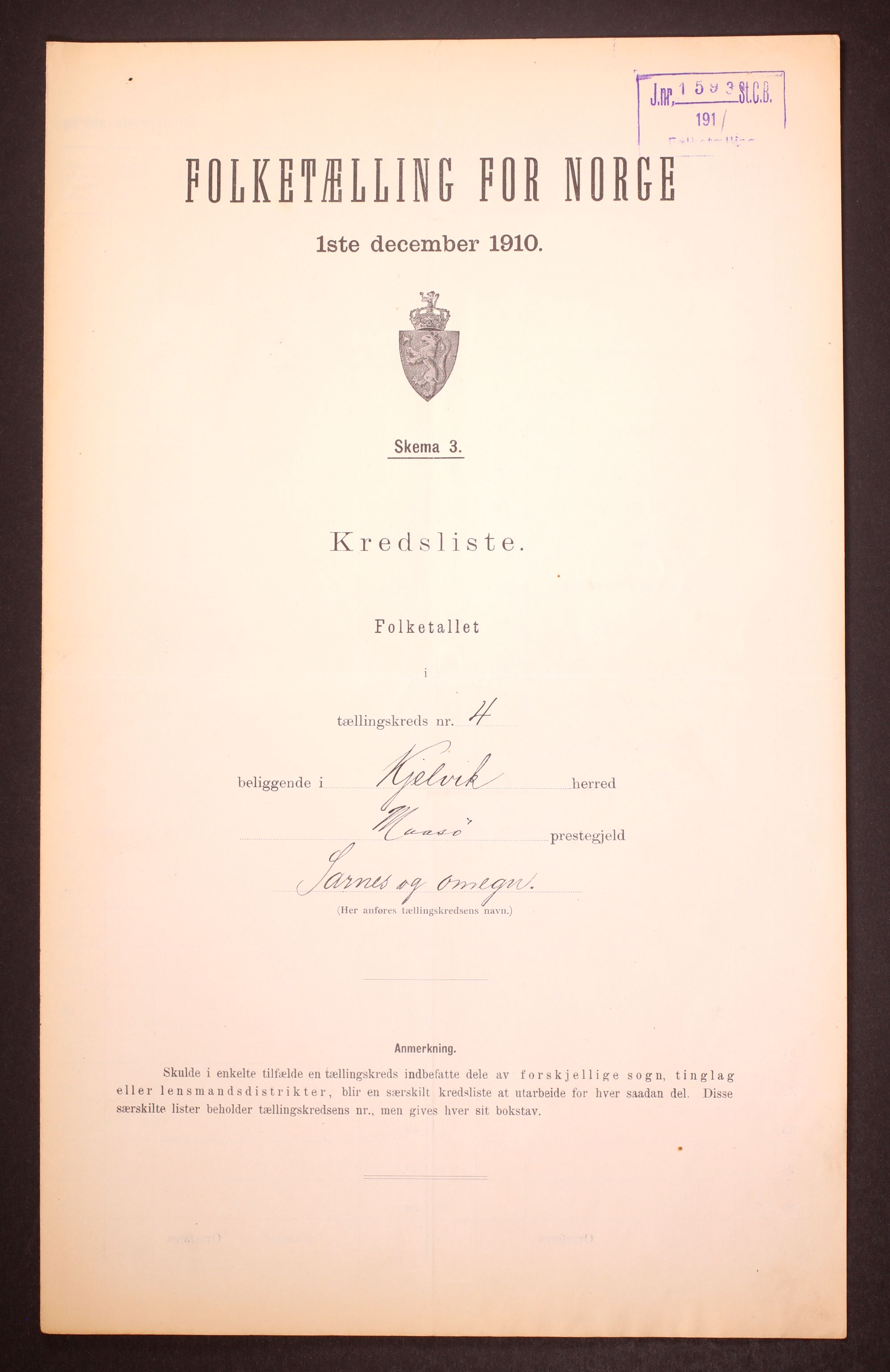 RA, Folketelling 1910 for 2019 Kjelvik herred, 1910, s. 13
