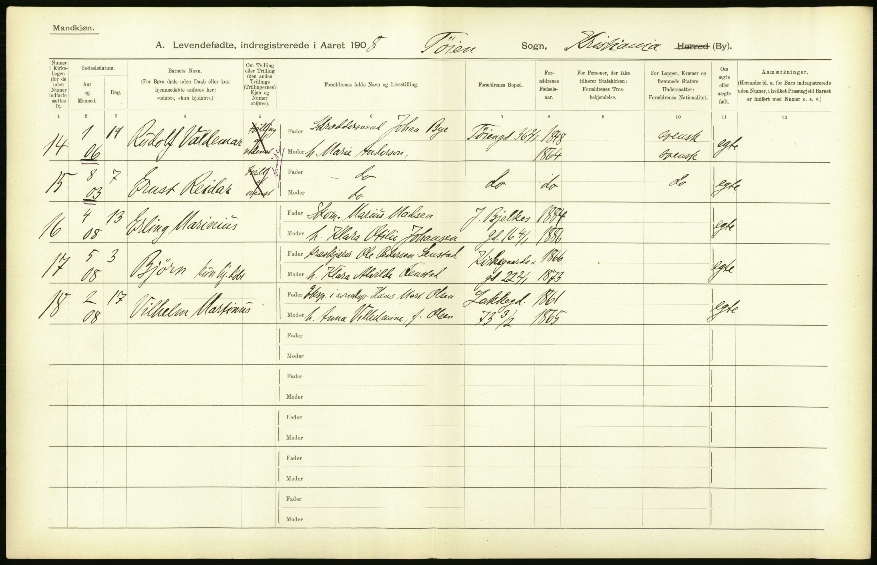 Statistisk sentralbyrå, Sosiodemografiske emner, Befolkning, AV/RA-S-2228/D/Df/Dfa/Dfaf/L0005: Kristiania: Levendefødte menn og kvinner., 1908, s. 42