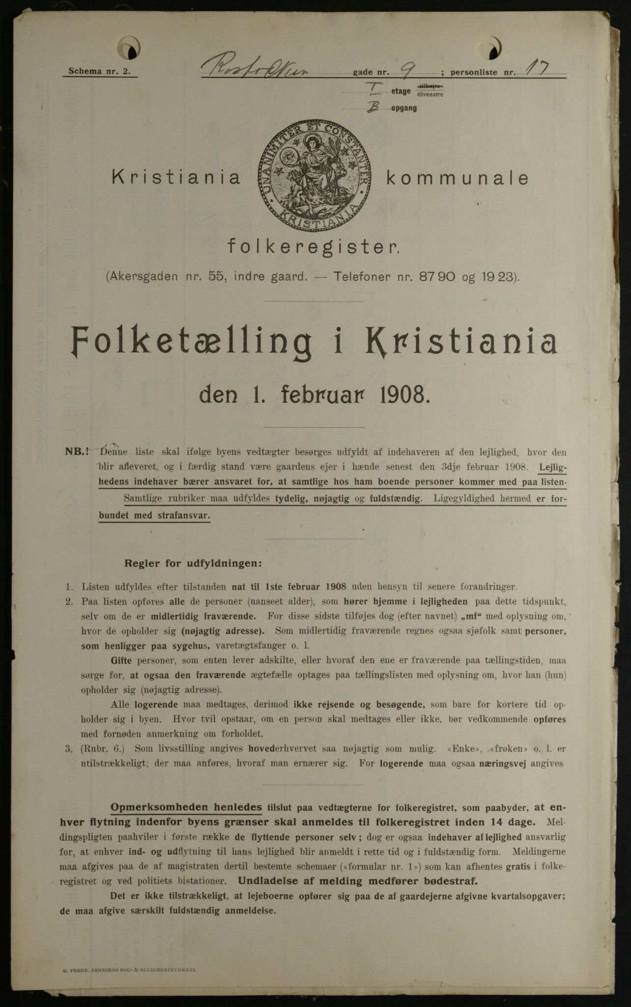 OBA, Kommunal folketelling 1.2.1908 for Kristiania kjøpstad, 1908, s. 76188