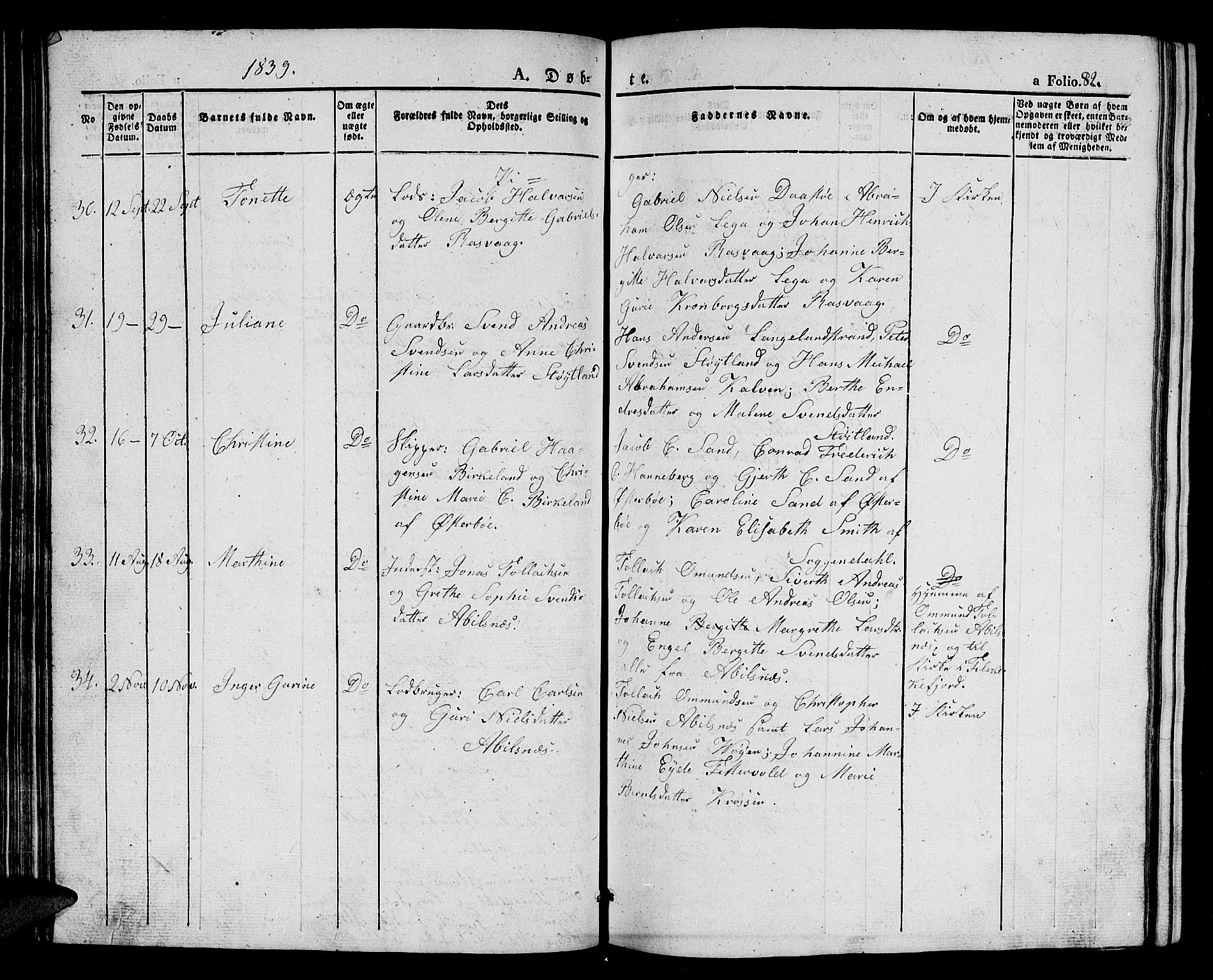 Flekkefjord sokneprestkontor, AV/SAK-1111-0012/F/Fb/Fbb/L0002: Klokkerbok nr. B 2a, 1831-1866, s. 82