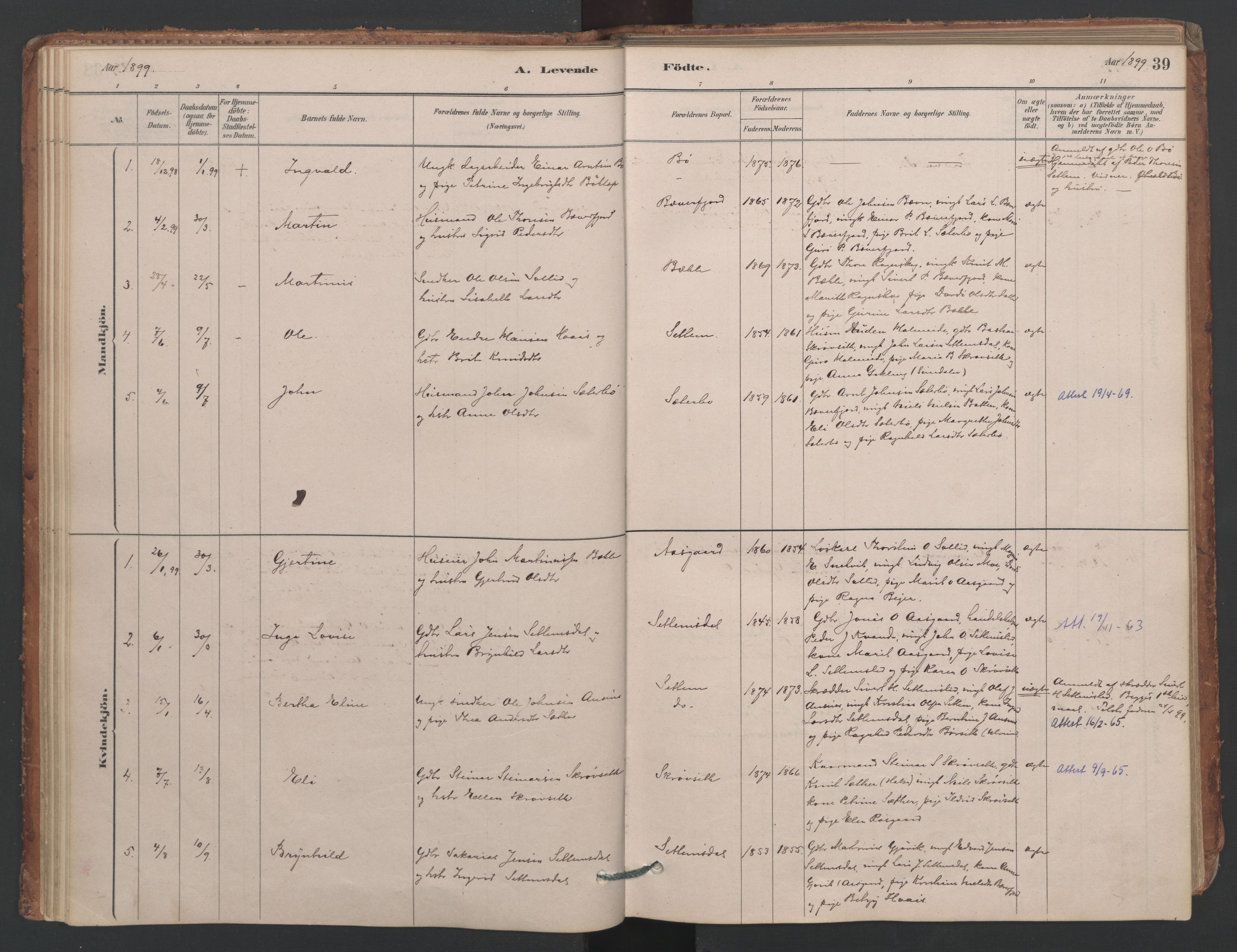 Ministerialprotokoller, klokkerbøker og fødselsregistre - Møre og Romsdal, SAT/A-1454/594/L1036: Ministerialbok nr. 594A02 (?), 1879-1910, s. 39