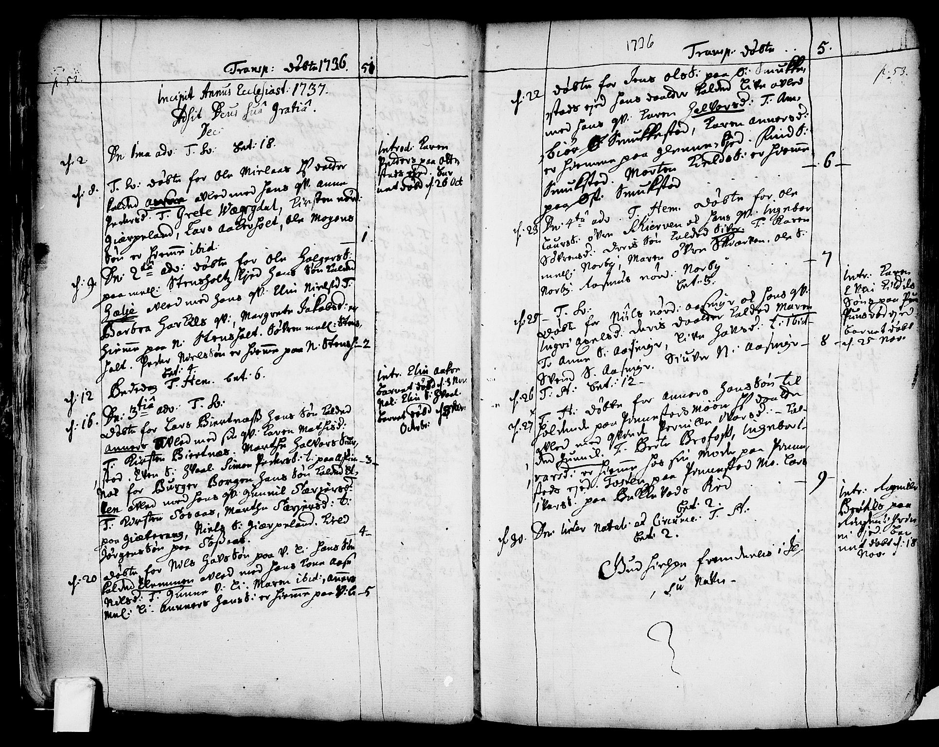 Lardal kirkebøker, SAKO/A-350/F/Fa/L0003: Ministerialbok nr. I 3, 1733-1815, s. 52-53