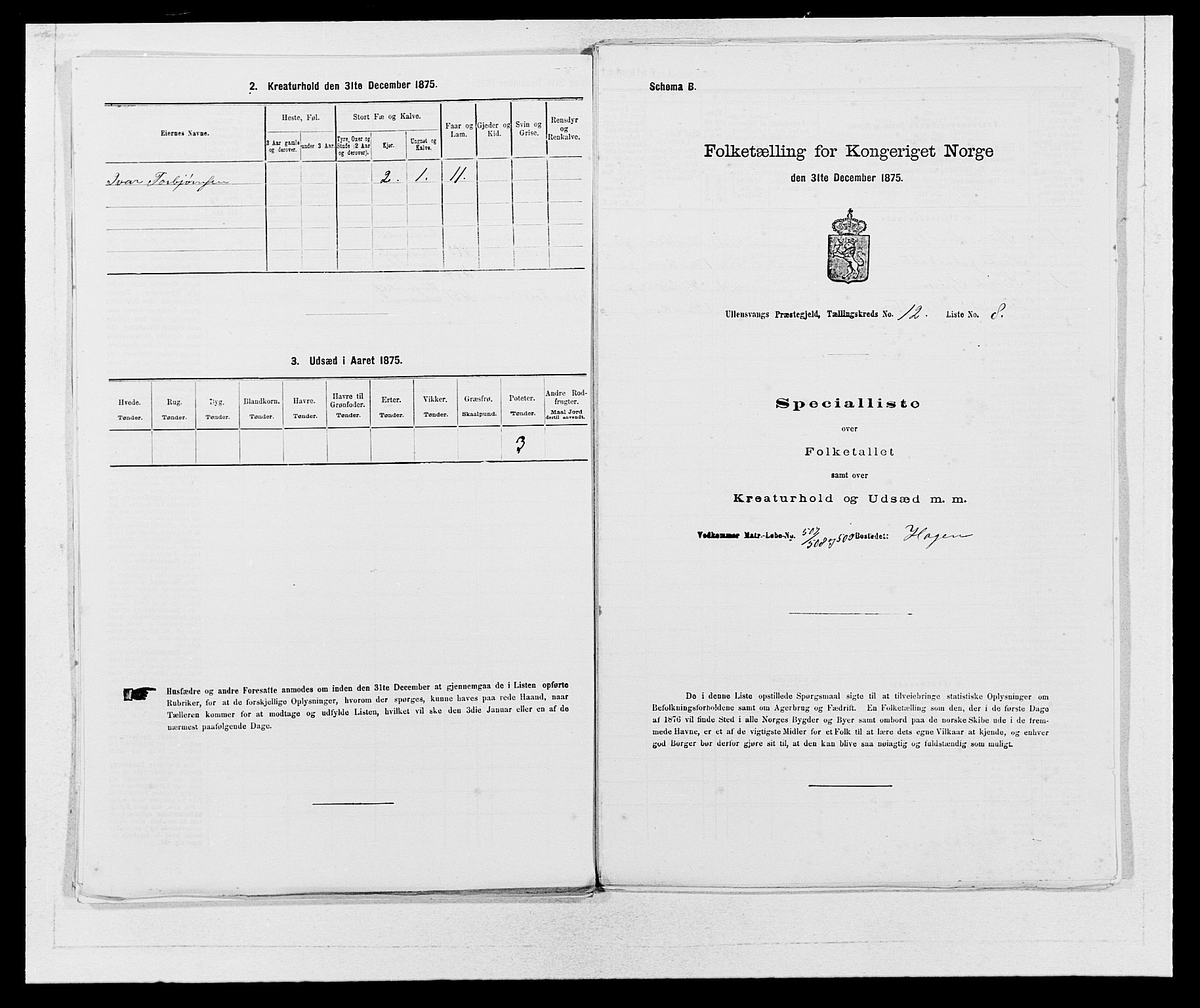 SAB, Folketelling 1875 for 1230P Ullensvang prestegjeld, 1875, s. 1233