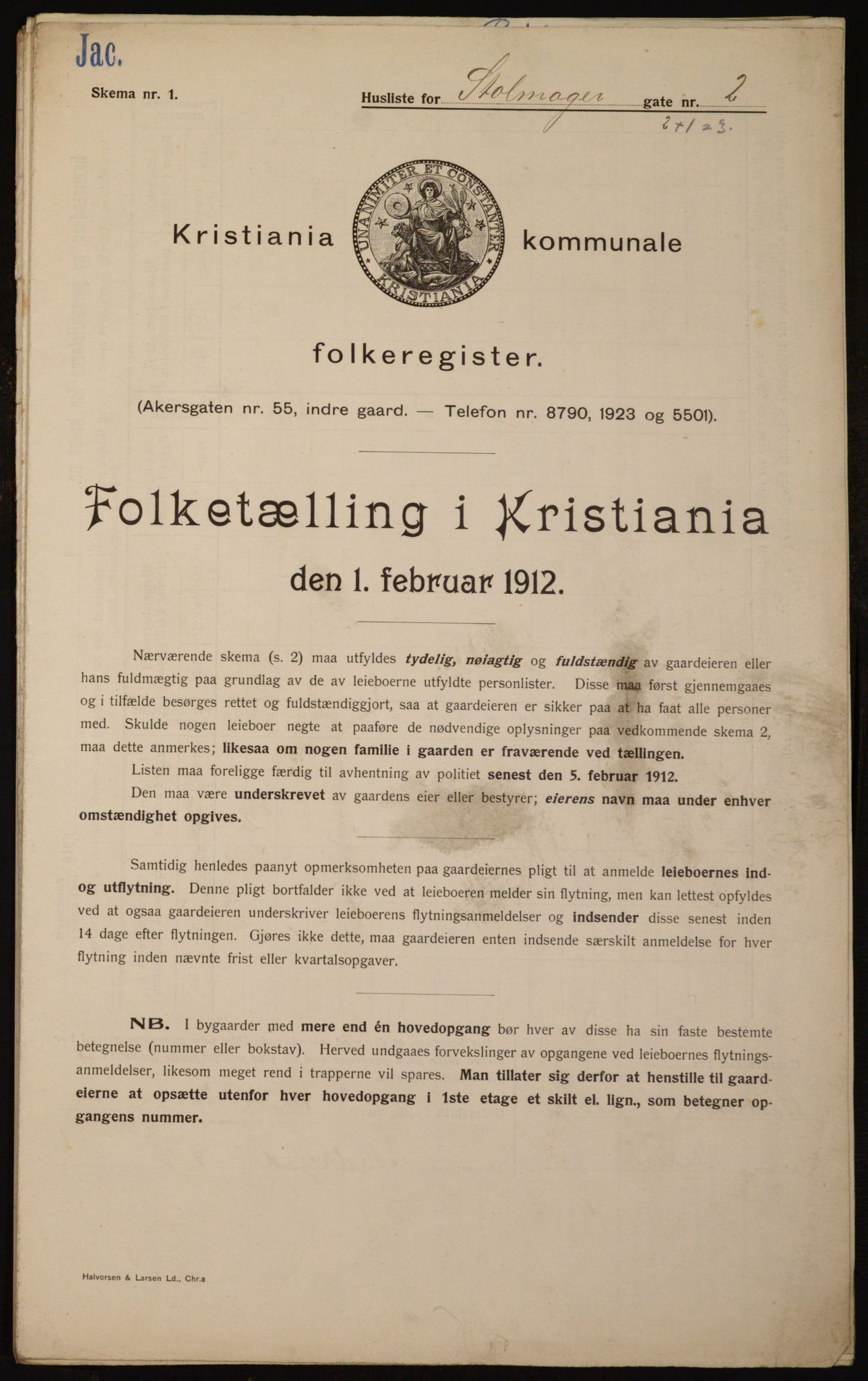 OBA, Kommunal folketelling 1.2.1912 for Kristiania, 1912, s. 102652