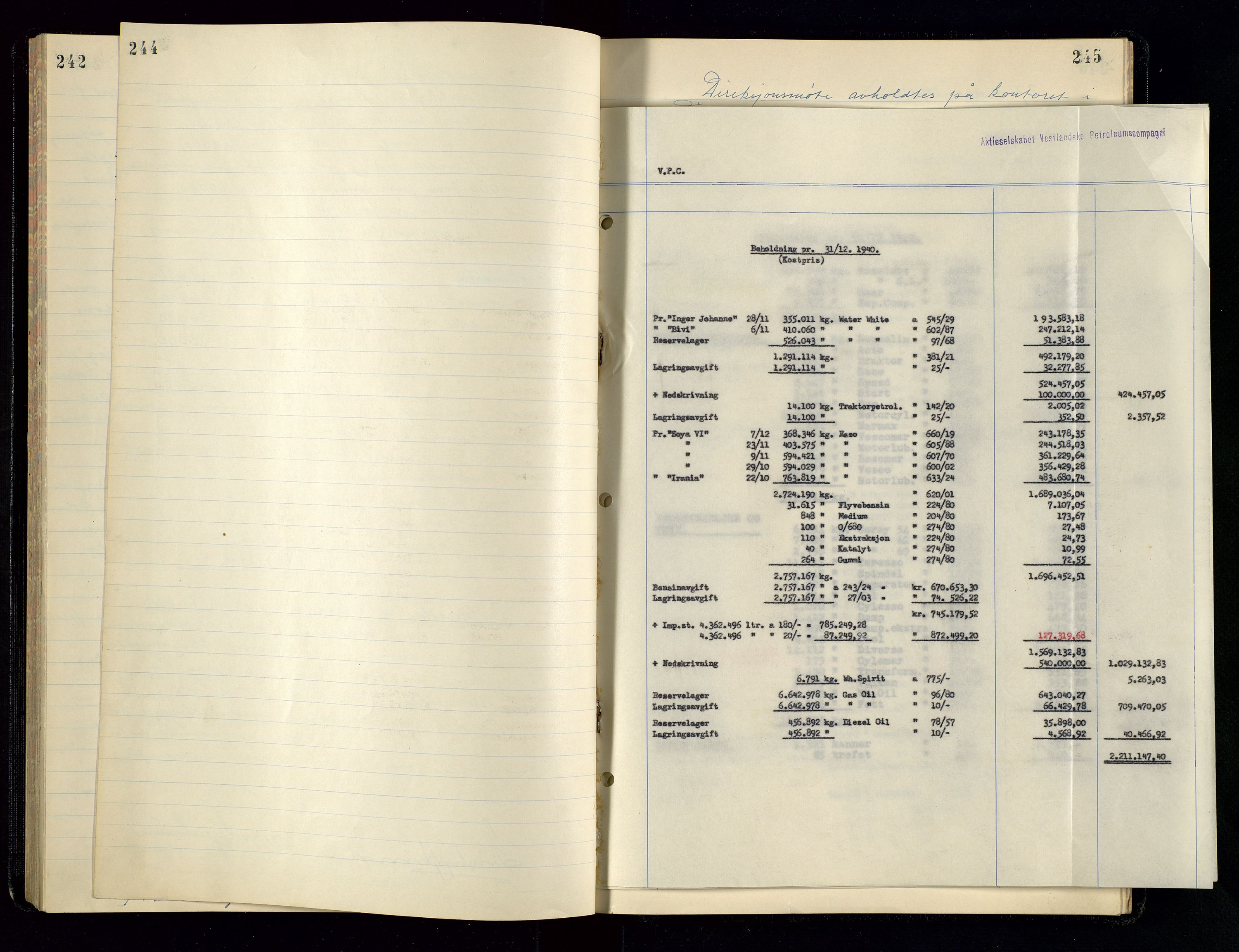 PA 1534 - Østlandske Petroleumscompagni A/S, SAST/A-101954/A/Aa/L0004/0003: Direksjonsprotokoller / Den Administrerende Direksjon alle selskaper (referatprotokoll), 1936-1943