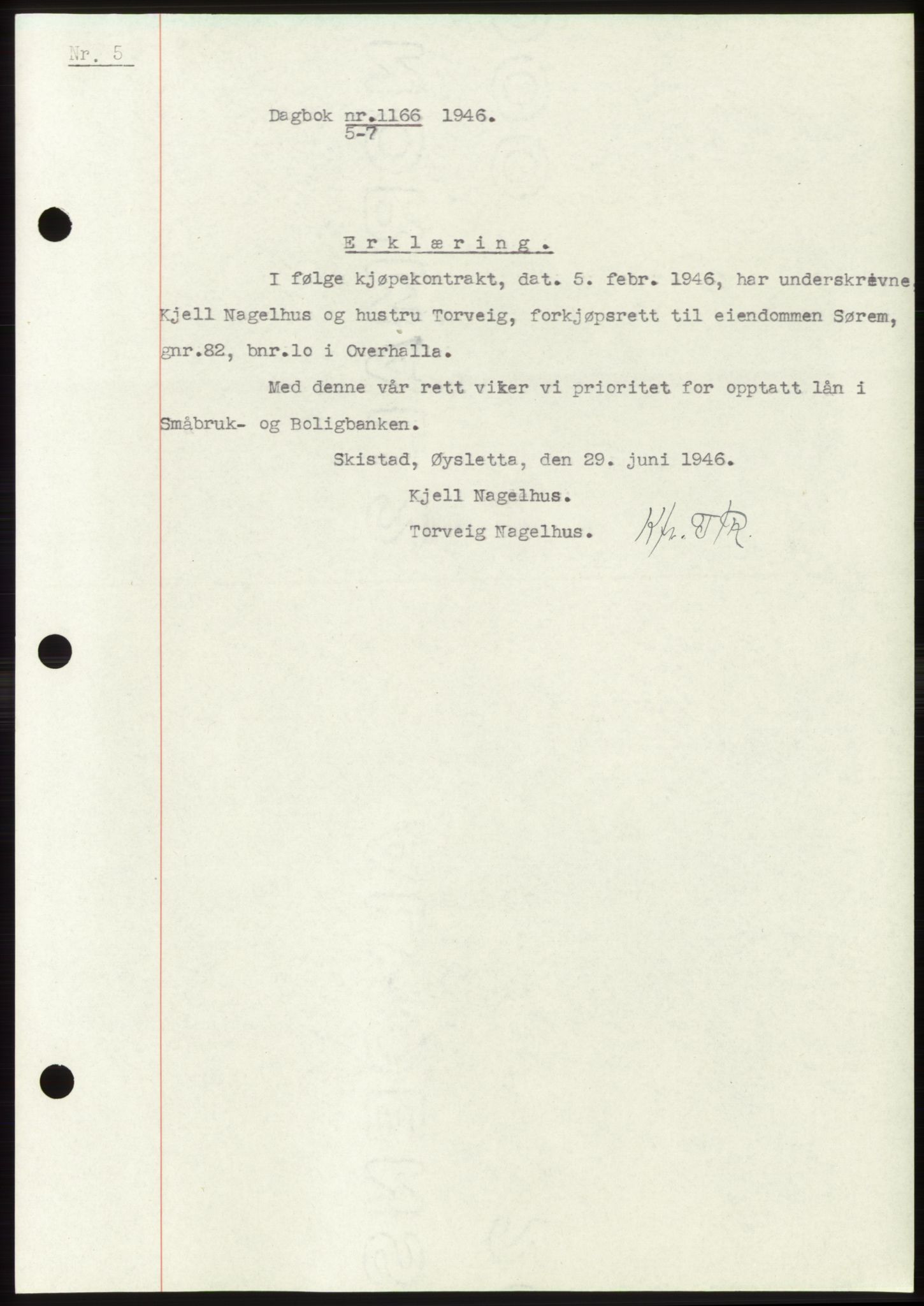Namdal sorenskriveri, SAT/A-4133/1/2/2C: Pantebok nr. -, 1946-1946, Dagboknr: 1166/1946