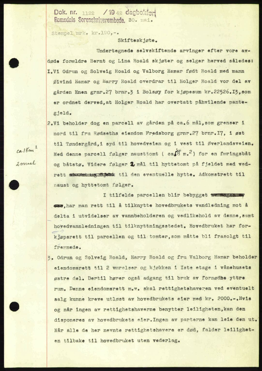 Romsdal sorenskriveri, SAT/A-4149/1/2/2C: Pantebok nr. A12, 1942-1942, Dagboknr: 1122/1942
