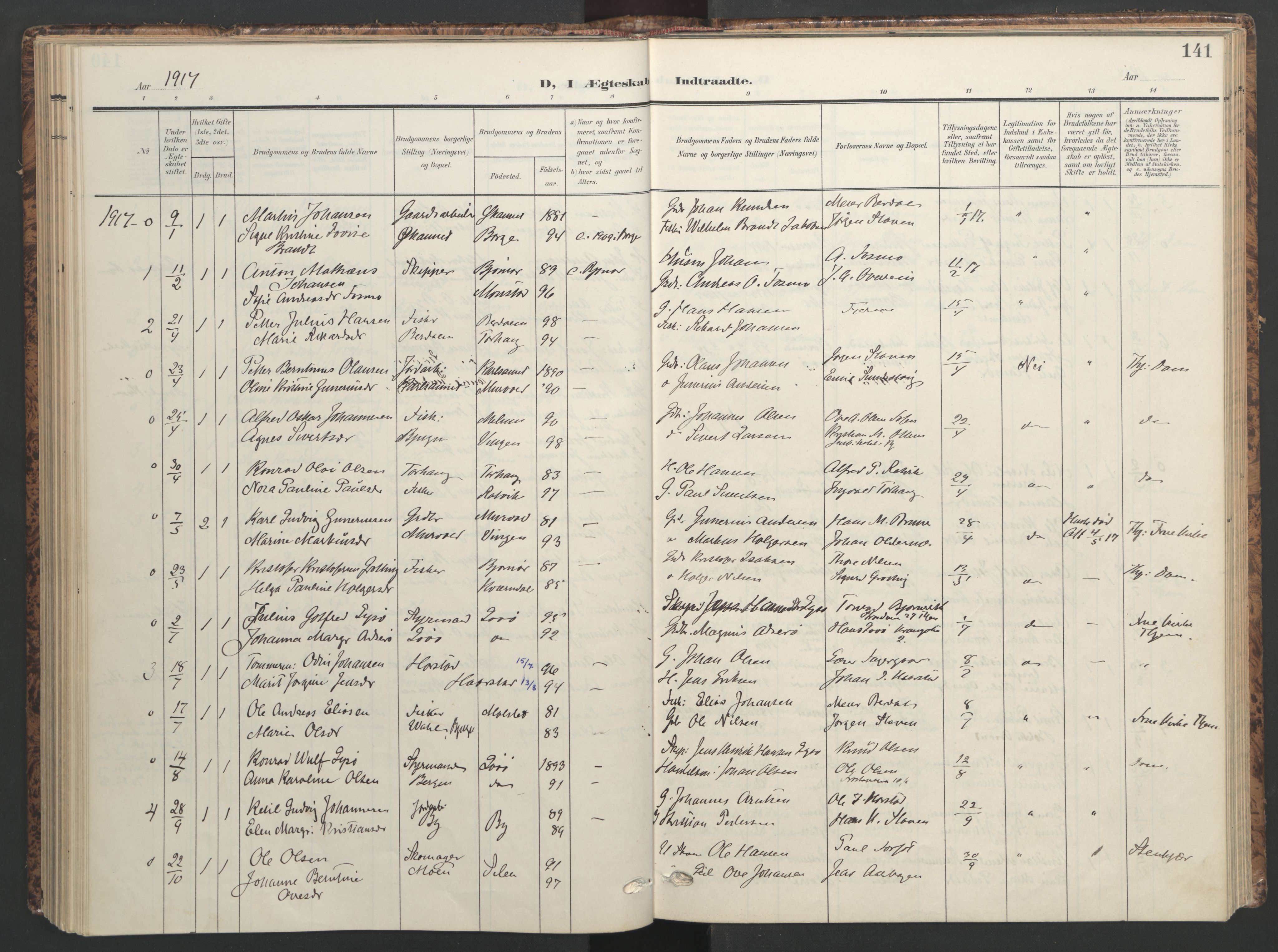 Ministerialprotokoller, klokkerbøker og fødselsregistre - Sør-Trøndelag, AV/SAT-A-1456/655/L0682: Ministerialbok nr. 655A11, 1908-1922, s. 141