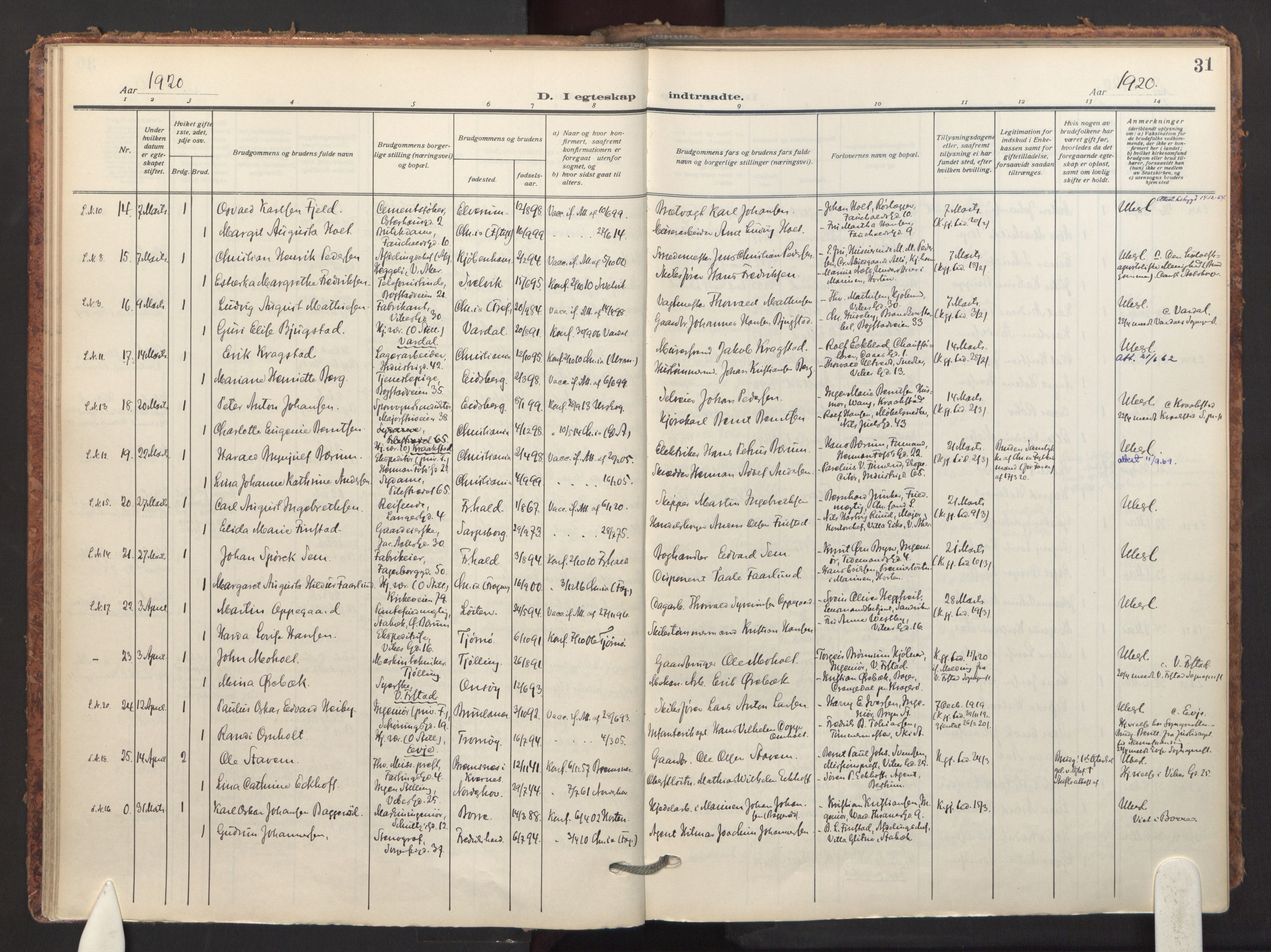 Fagerborg prestekontor Kirkebøker, AV/SAO-A-10844/F/Fa/L0007: Ministerialbok nr. 7, 1917-1934, s. 31