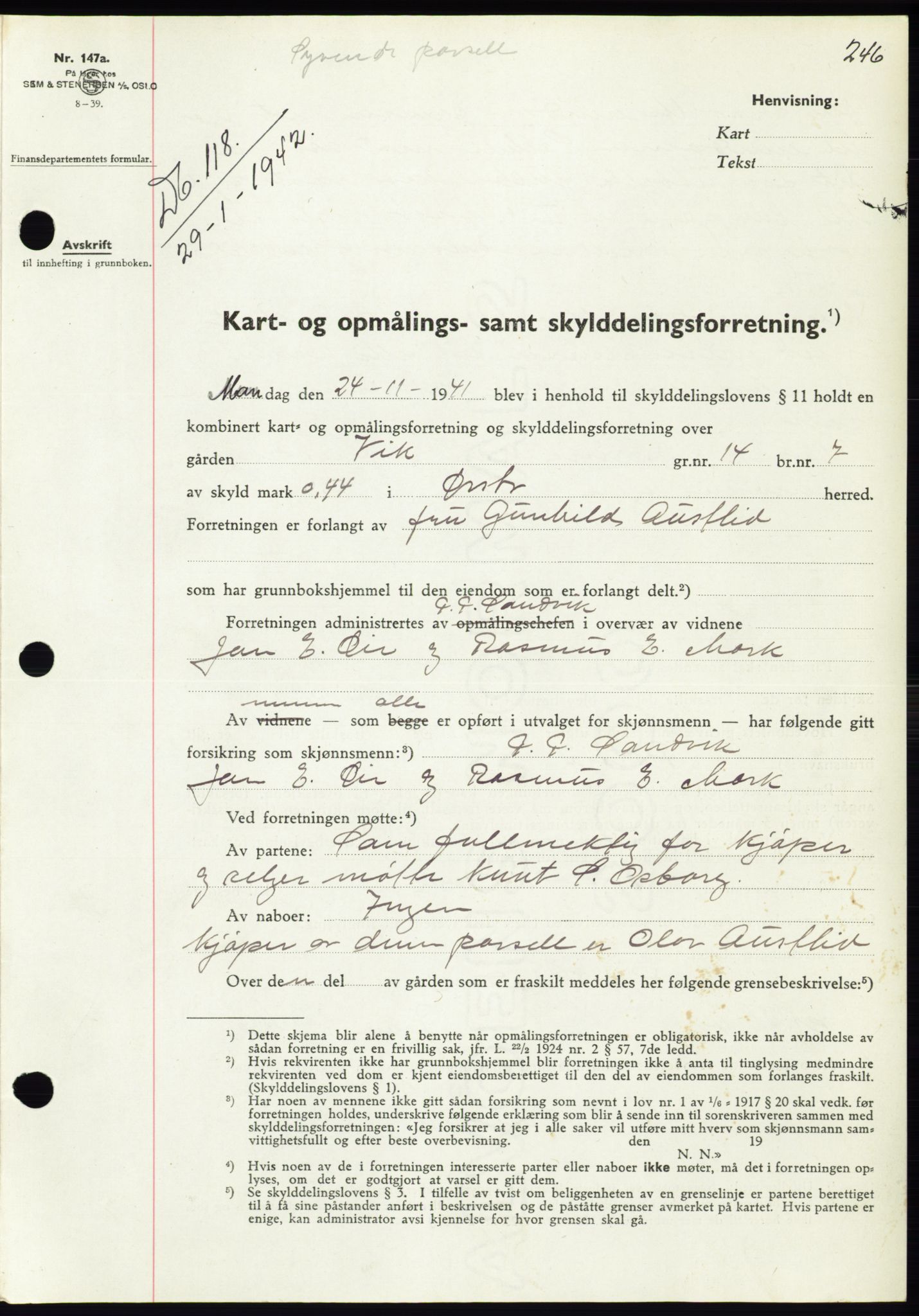 Søre Sunnmøre sorenskriveri, AV/SAT-A-4122/1/2/2C/L0073: Pantebok nr. 67, 1941-1942, Dagboknr: 118/1942