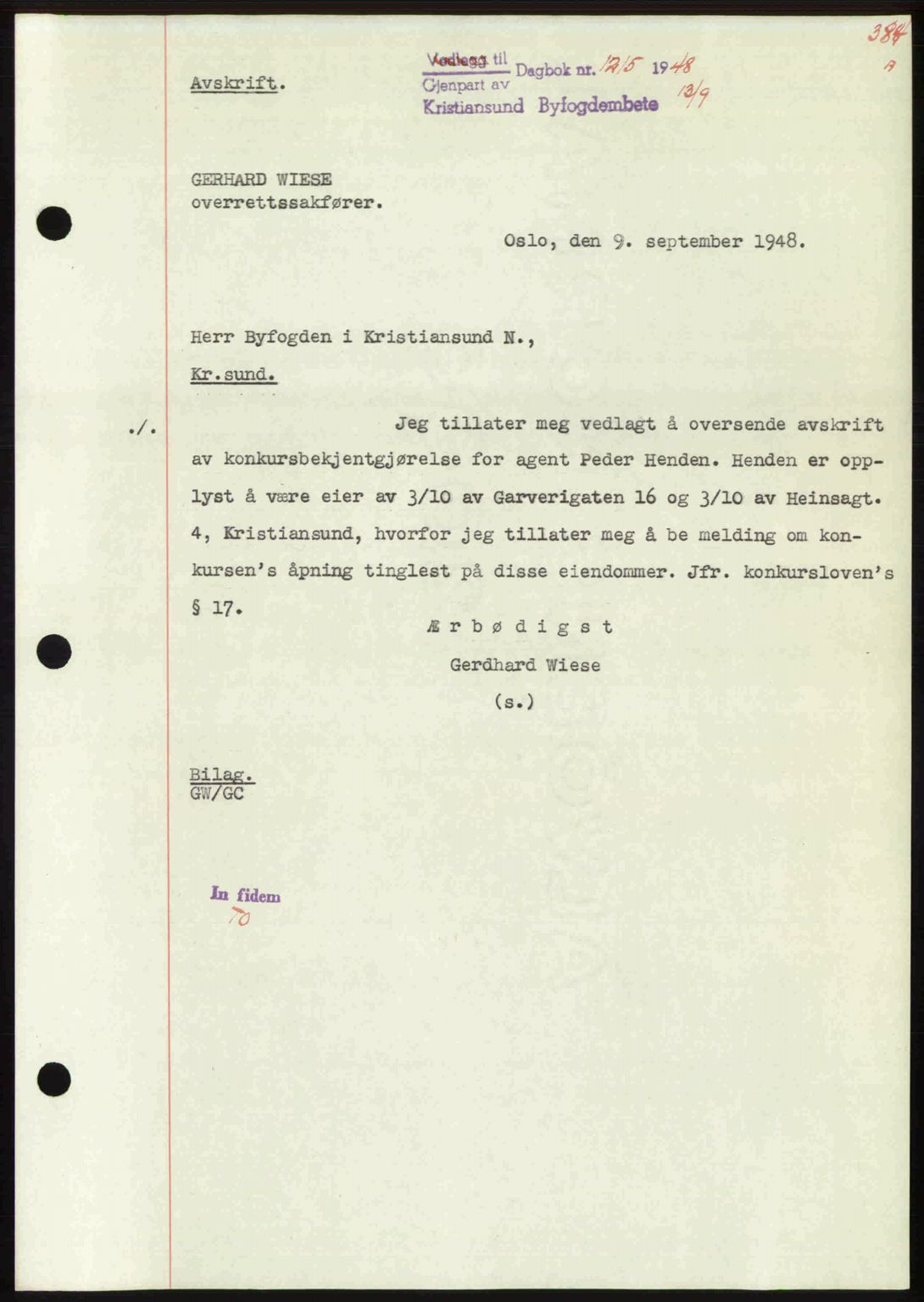 Kristiansund byfogd, AV/SAT-A-4587/A/27: Pantebok nr. 44, 1947-1948, Dagboknr: 1215/1948