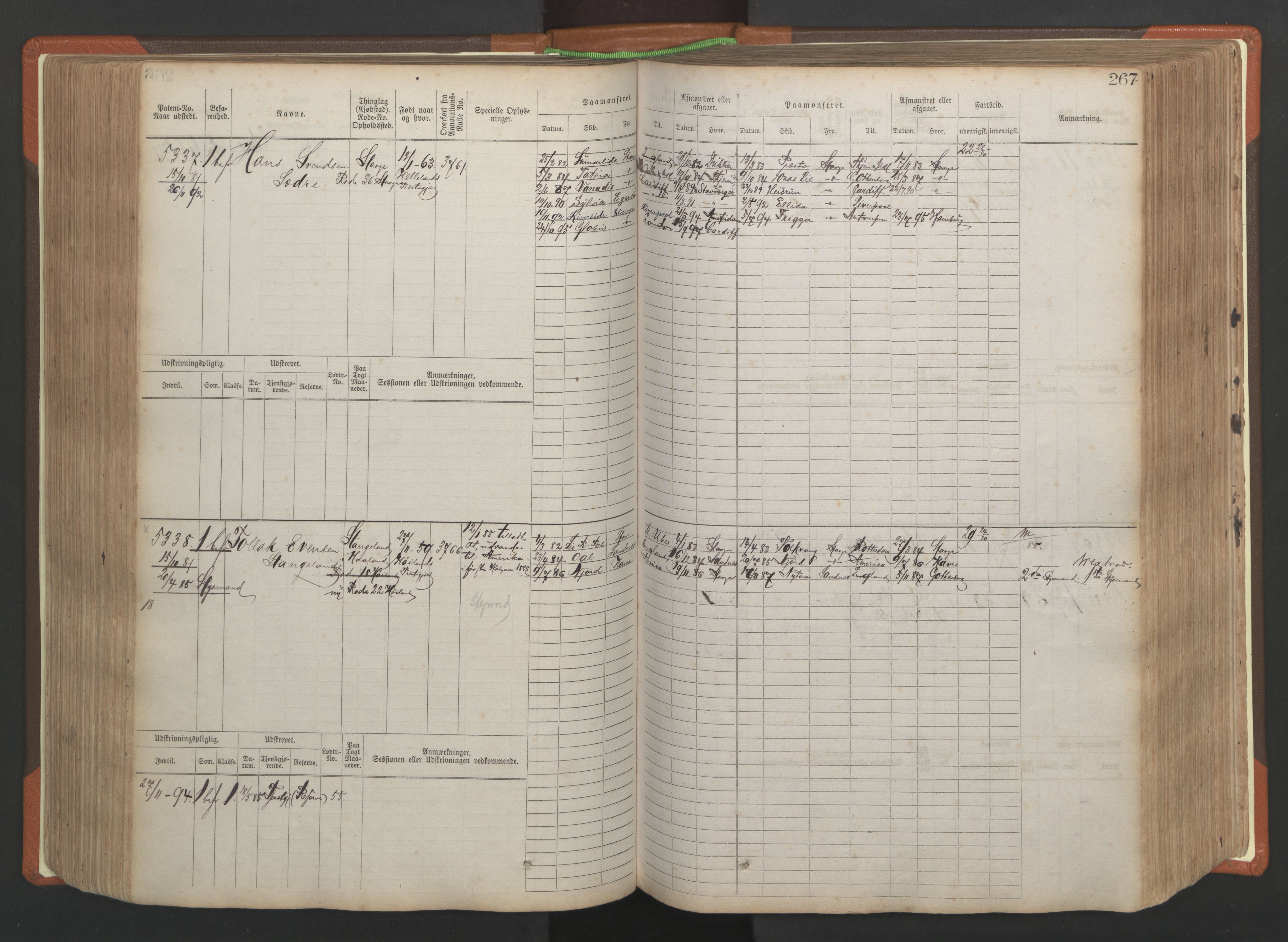 Stavanger sjømannskontor, AV/SAST-A-102006/F/Fb/Fbb/L0009: Sjøfartshovedrulle, patentnr. 4805-6006, 1879-1887, s. 273