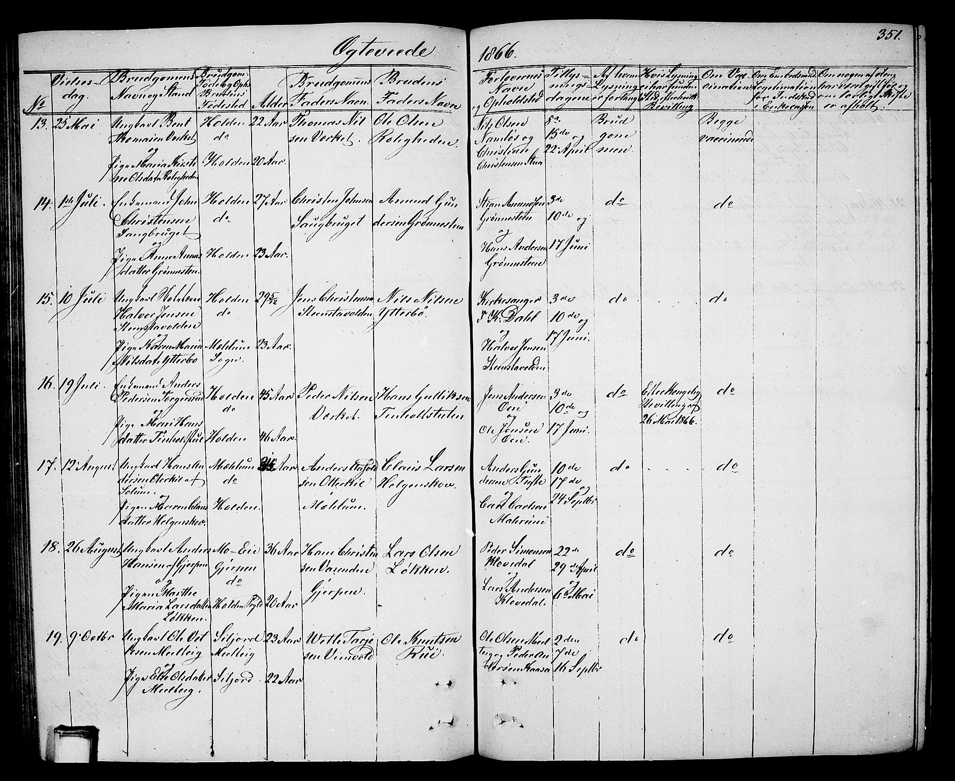 Holla kirkebøker, AV/SAKO-A-272/G/Ga/L0003: Klokkerbok nr. I 3, 1849-1866, s. 351
