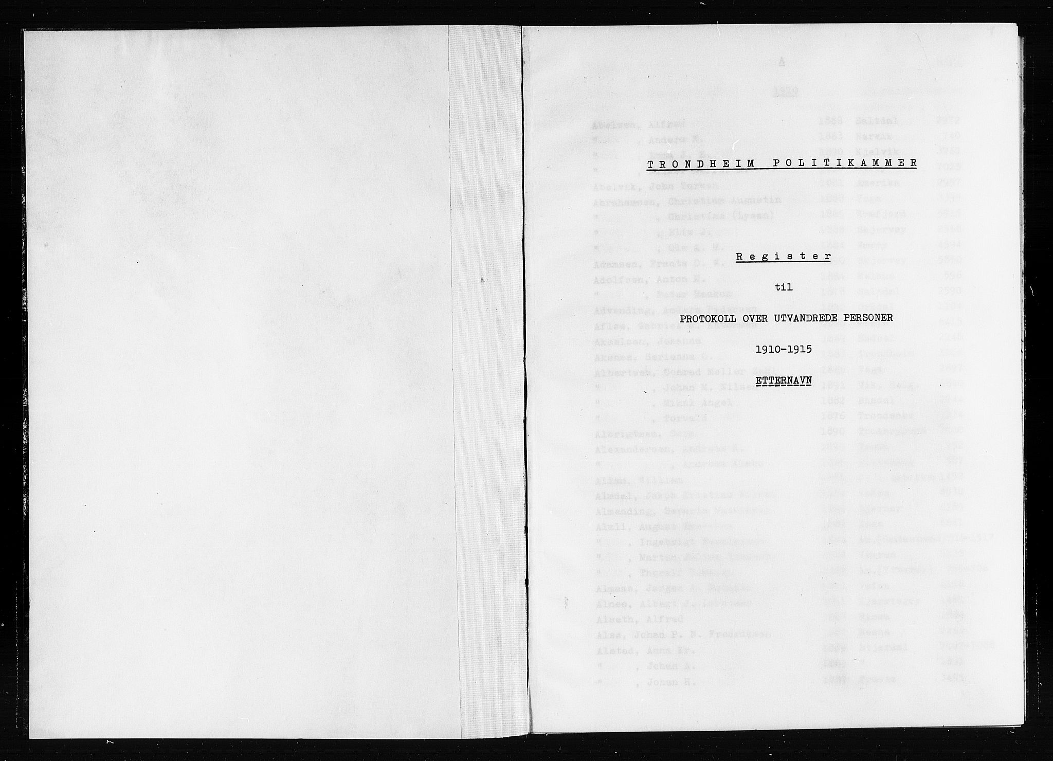 Trondheim politikammer, SAT/A-1887/1/32/L0019/0015: Registre til emigrantprotokollene / Etternavnsregister, 1910-1915