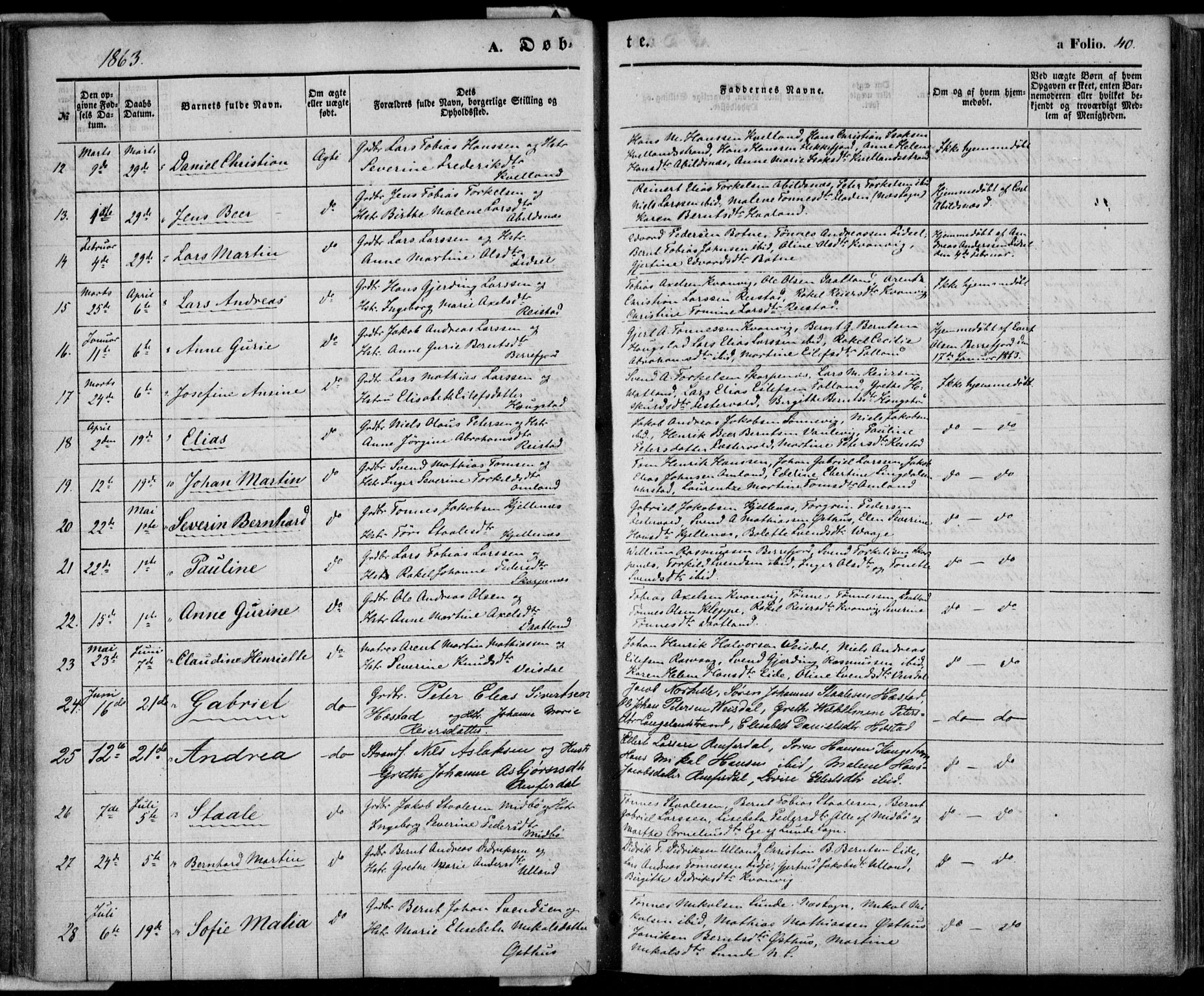 Flekkefjord sokneprestkontor, AV/SAK-1111-0012/F/Fa/Fab/L0004: Ministerialbok nr. A 4, 1850-1875, s. 40