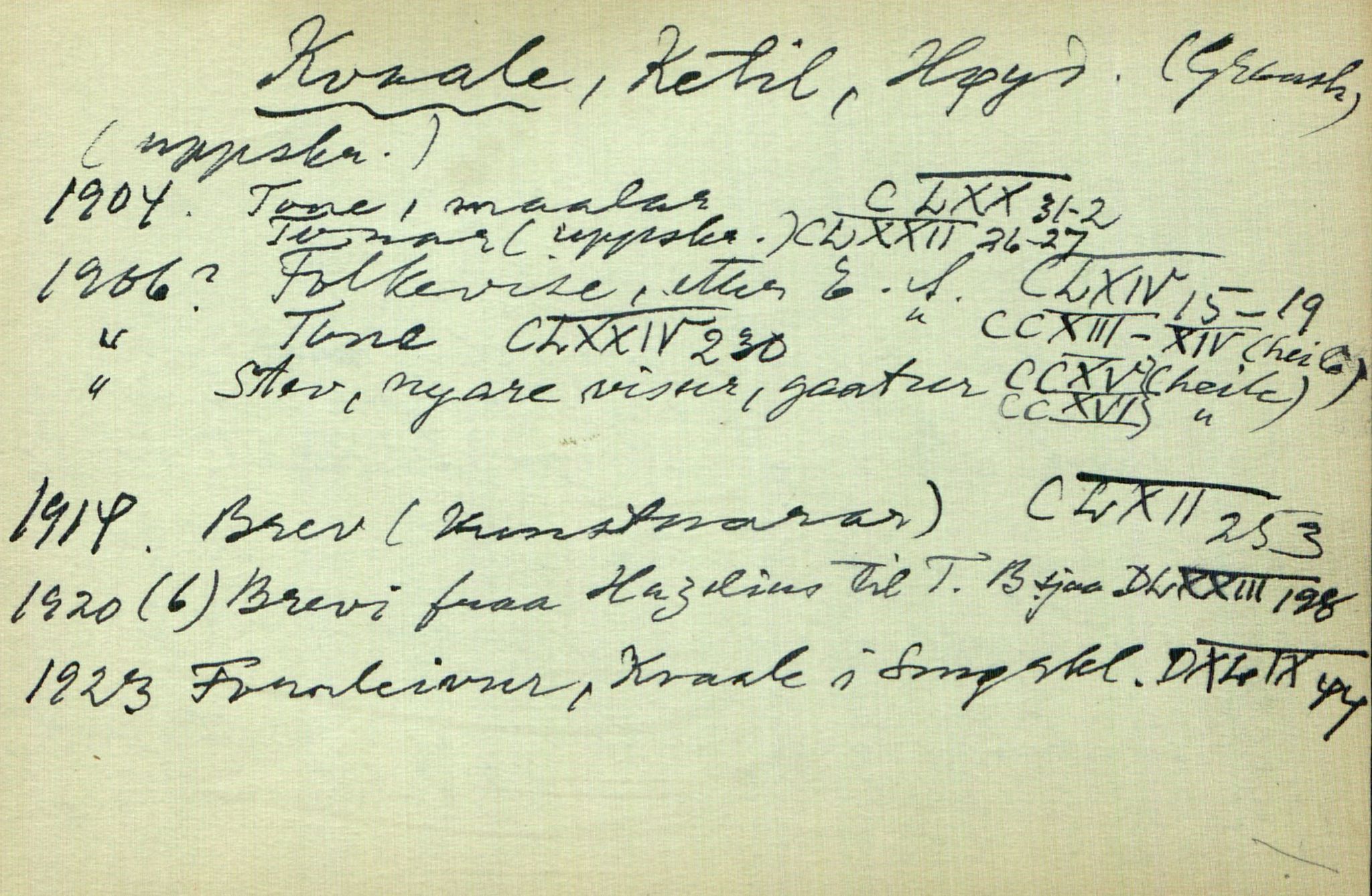 Rikard Berge, TEMU/TGM-A-1003/I/L0011: Personregister- K, 1910-1950