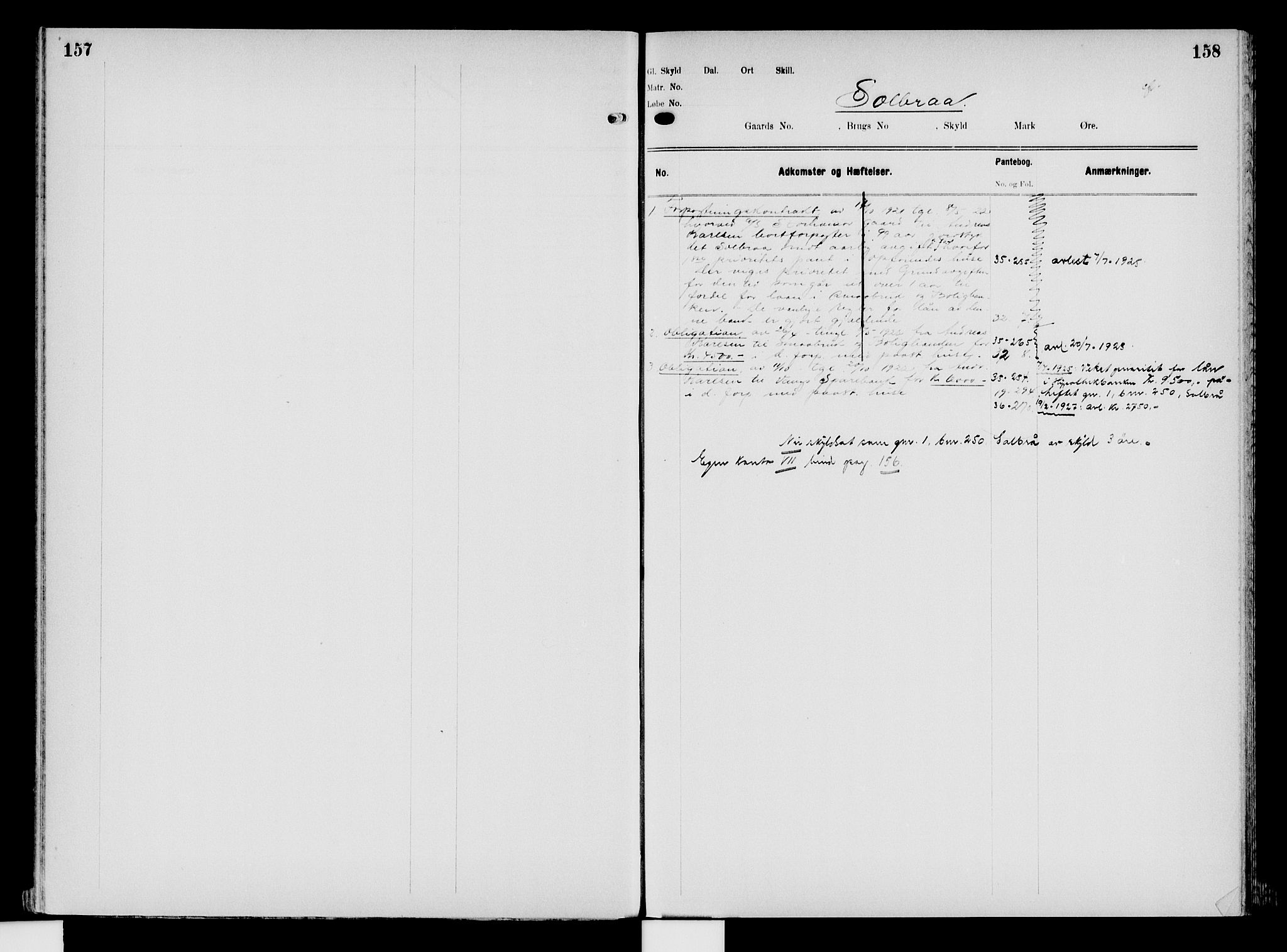 Nord-Hedmark sorenskriveri, AV/SAH-TING-012/H/Ha/Had/Hade/L0008: Panteregister nr. 4.8, 1923-1940, s. 157-158