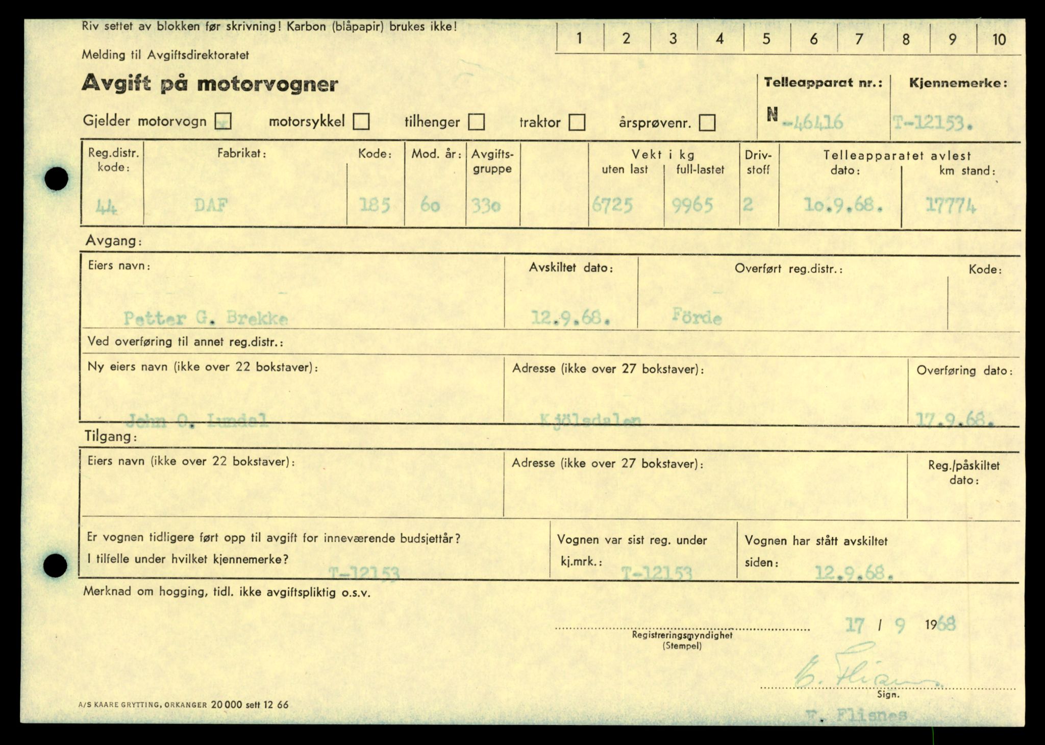 Møre og Romsdal vegkontor - Ålesund trafikkstasjon, AV/SAT-A-4099/F/Fe/L0033: Registreringskort for kjøretøy T 12151 - T 12474, 1927-1998, s. 141