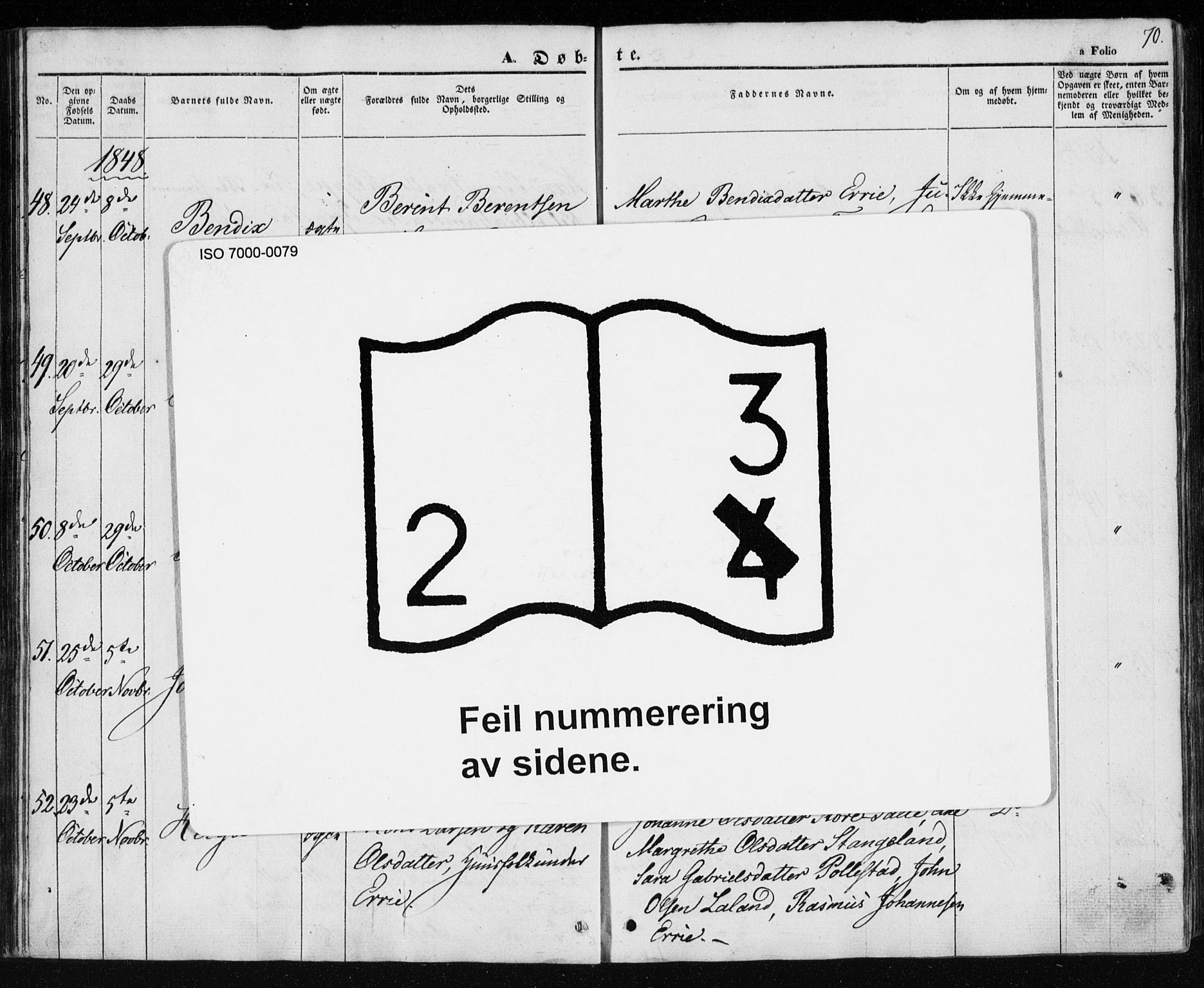 Klepp sokneprestkontor, AV/SAST-A-101803/001/3/30BA/L0004: Ministerialbok nr. A 4, 1842-1852, s. 70