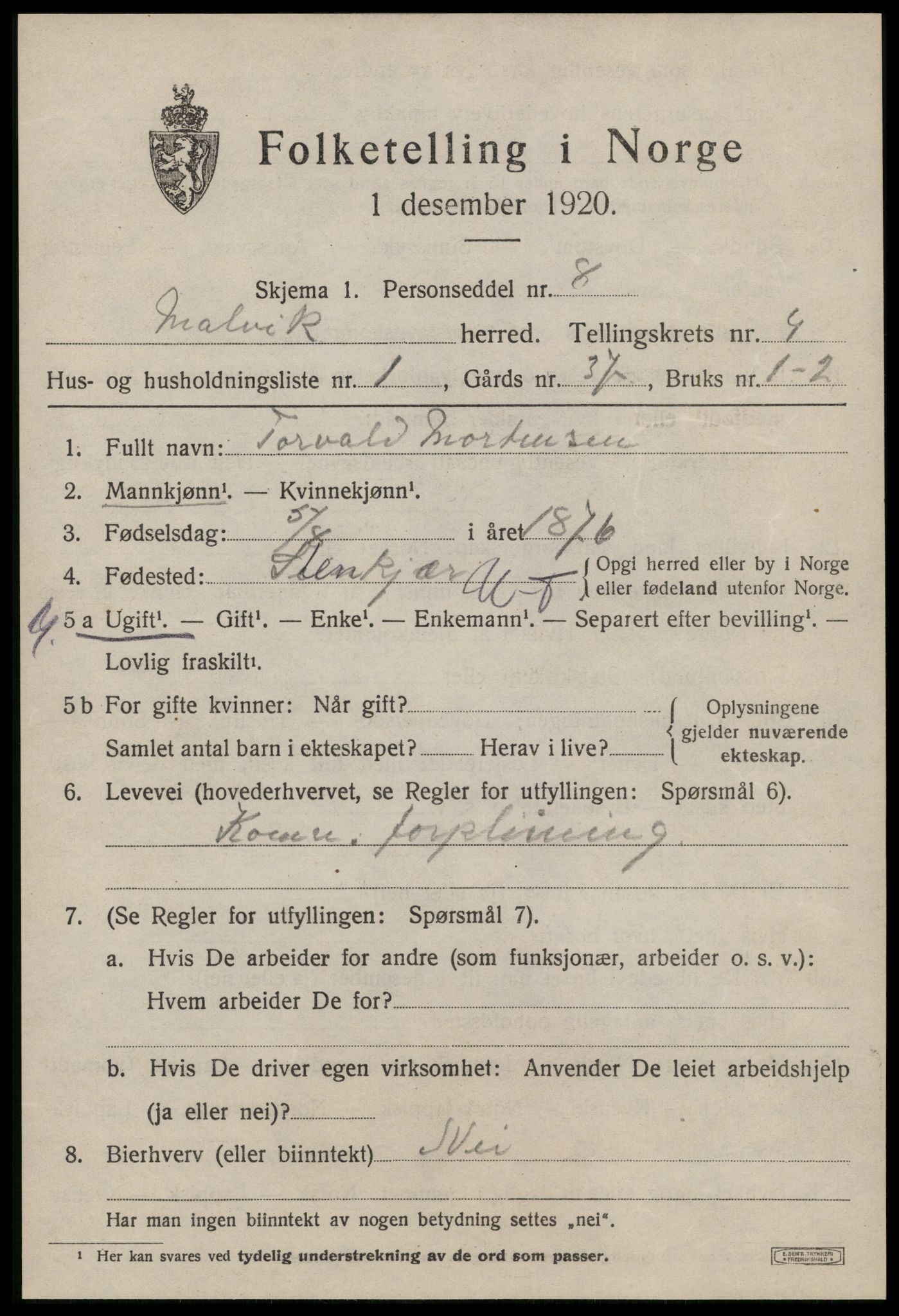 SAT, Folketelling 1920 for 1663 Malvik herred, 1920, s. 2582