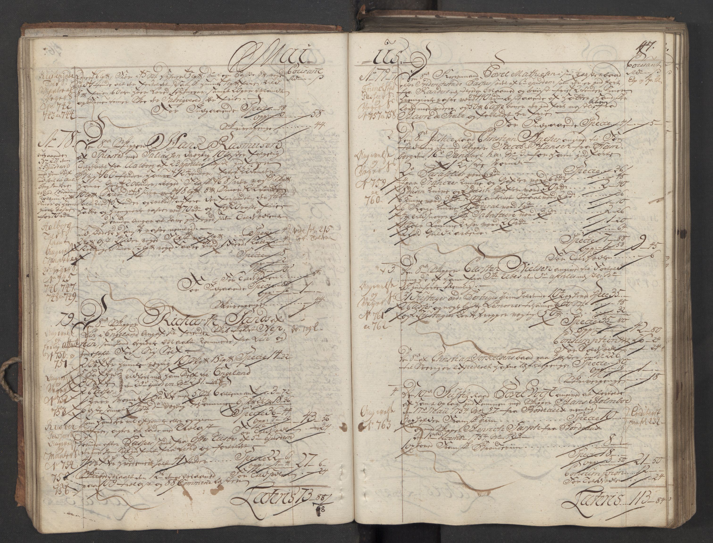 Generaltollkammeret, tollregnskaper, AV/RA-EA-5490/R06/L0037/0001: Tollregnskaper Kristiania / Inngående hovedtollbok, 1756, s. 46b-47a