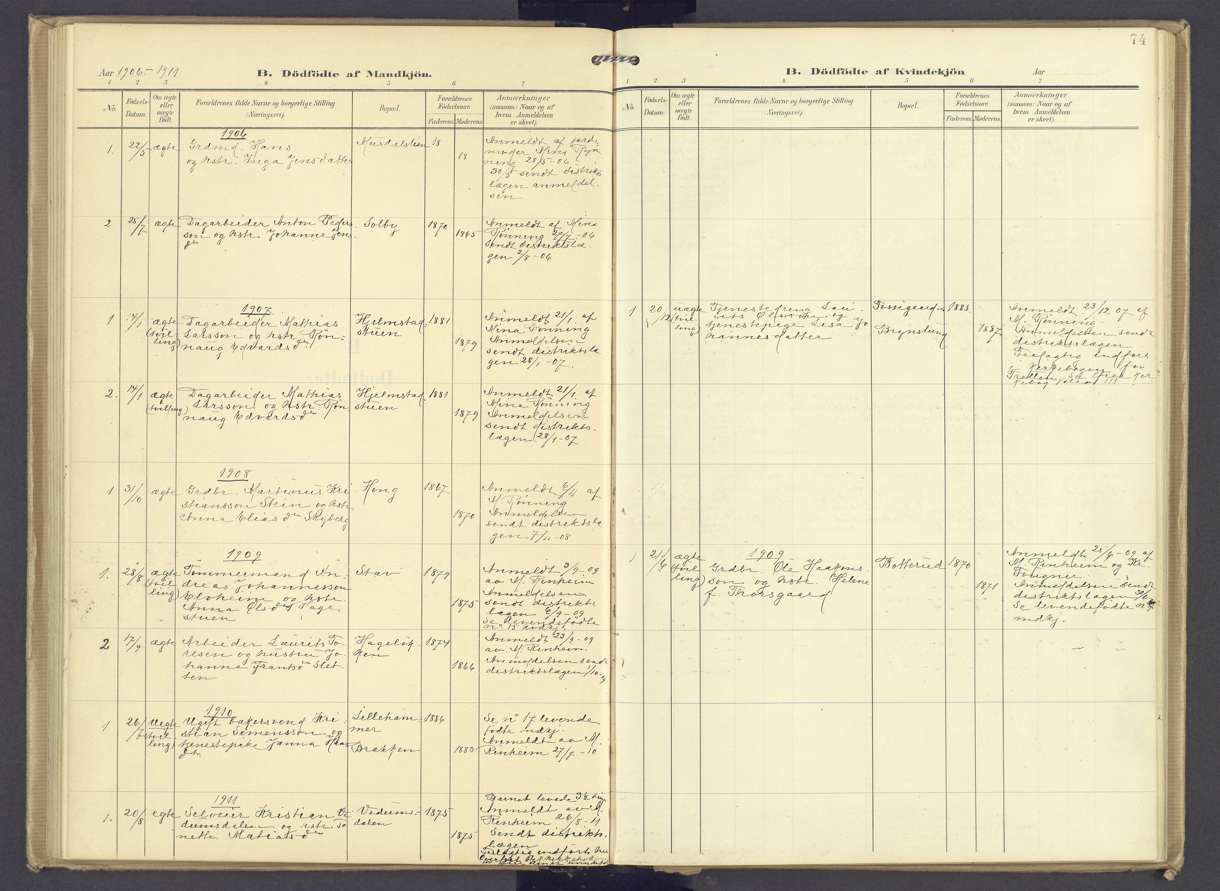 Øyer prestekontor, AV/SAH-PREST-084/H/Ha/Haa/L0013: Ministerialbok nr. 13, 1905-1920, s. 74