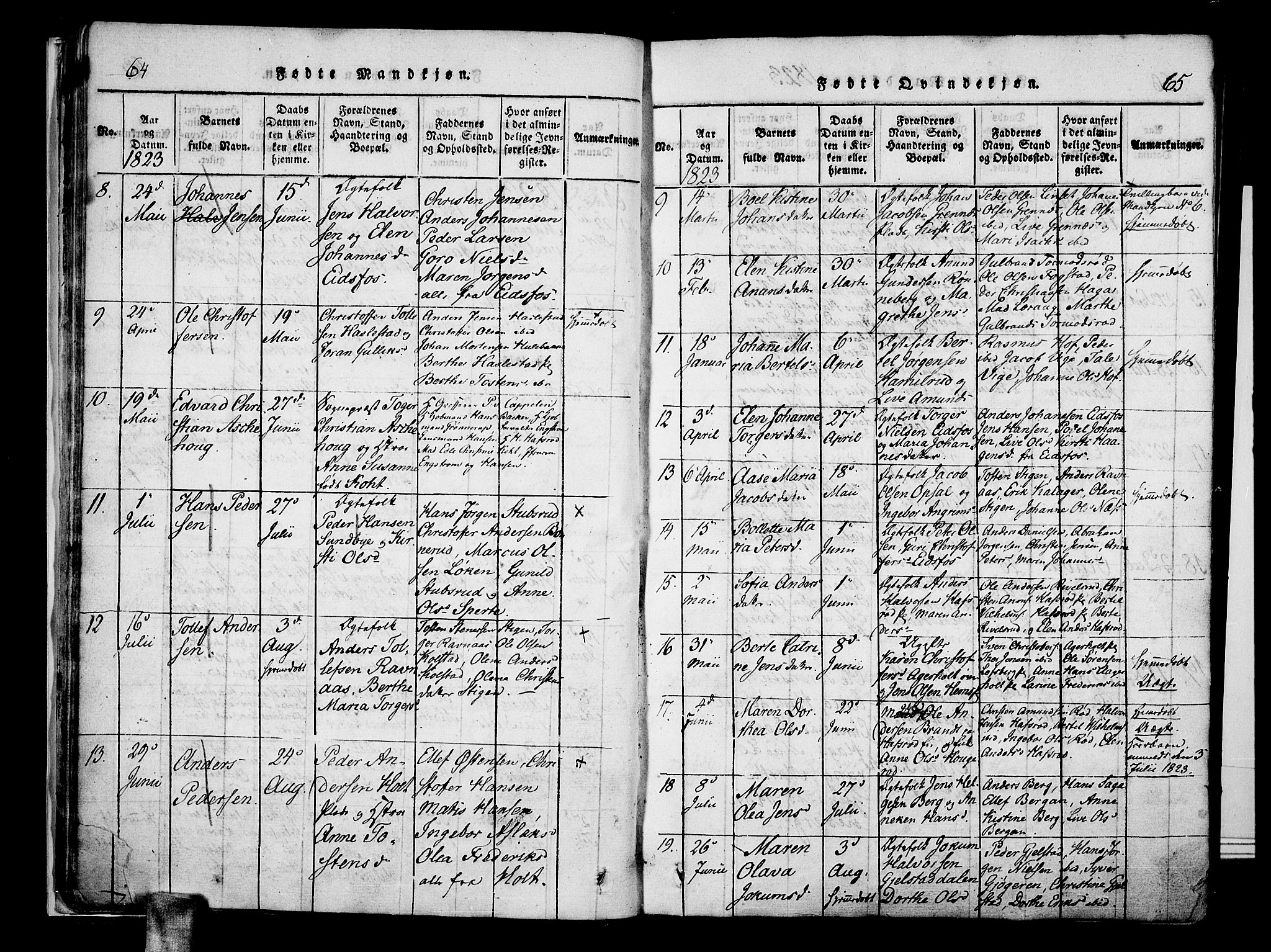 Hof kirkebøker, AV/SAKO-A-64/F/Fa/L0004: Ministerialbok nr. I 4, 1814-1843, s. 64-65