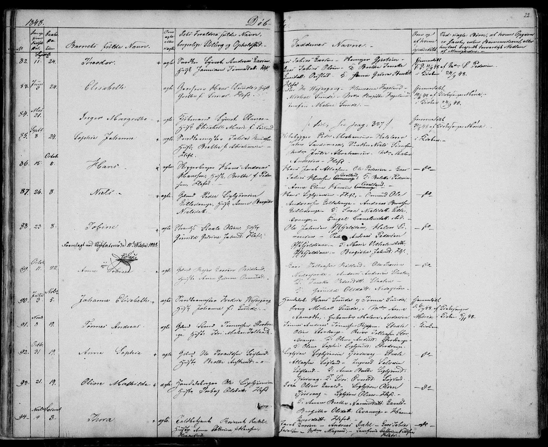 Flekkefjord sokneprestkontor, AV/SAK-1111-0012/F/Fb/Fbc/L0005: Klokkerbok nr. B 5, 1846-1866, s. 22