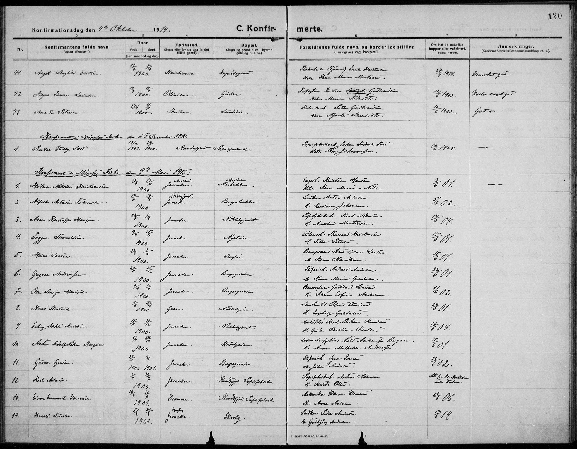 Jevnaker prestekontor, SAH/PREST-116/H/Ha/Haa/L0012: Ministerialbok nr. 12, 1914-1924, s. 120