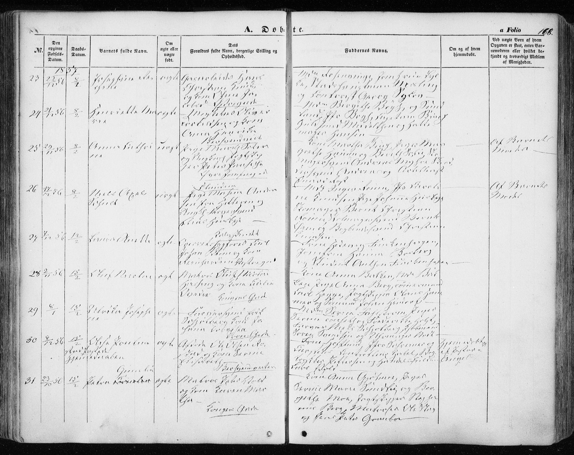 Ministerialprotokoller, klokkerbøker og fødselsregistre - Sør-Trøndelag, AV/SAT-A-1456/601/L0051: Ministerialbok nr. 601A19, 1848-1857, s. 168